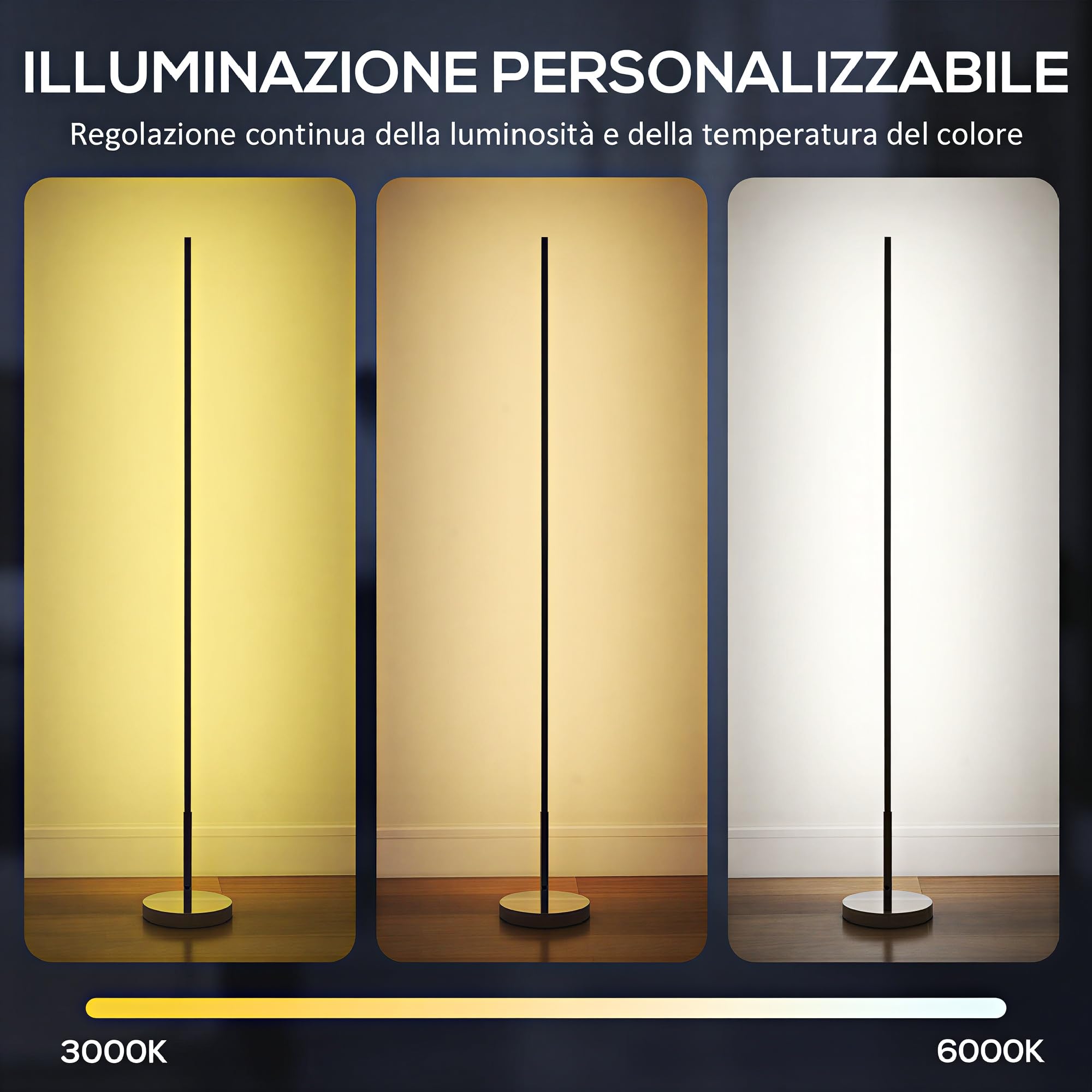 HOMCOM Lampada da Terra LED Alta 150 cm Luminosità Regolabile Argento | Temperatura Colore Regolabile, Telecomando Magnetico, Timer, Interruttore a Pedale