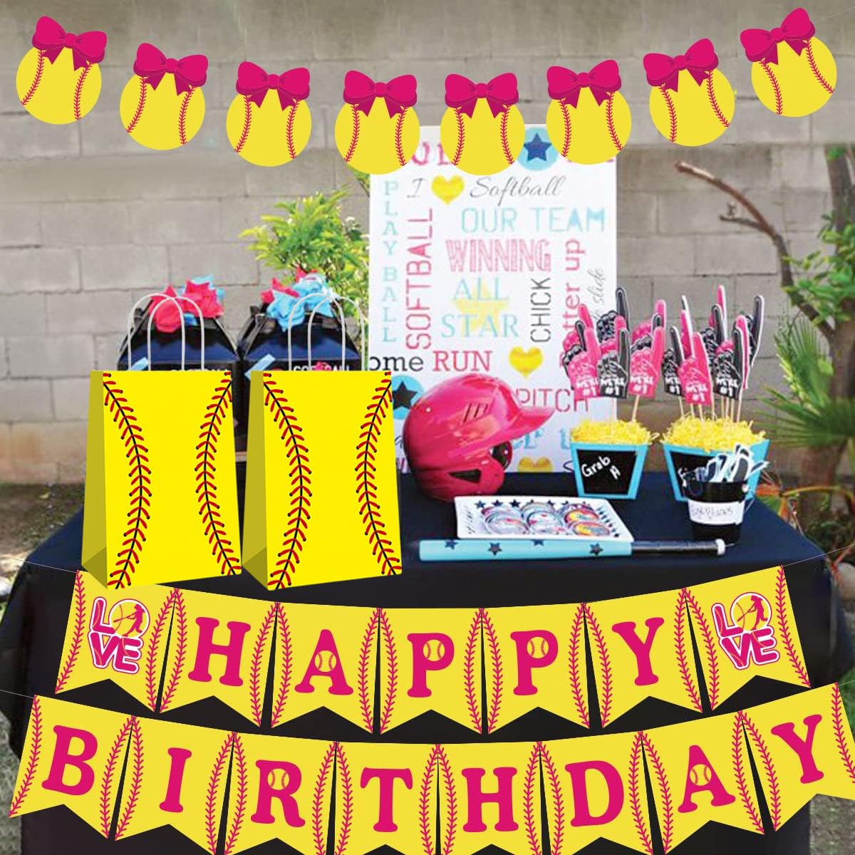 Rarapop 12 Pack Softball Gift Bags with Handle, Paper Snack Treat Goodie Bag for Softball Theme Party Favor Decorations Sports Birthday Celebration Supplies