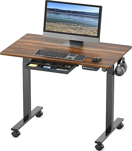 Miniatura 8 de SHW Electric Height Adjustable Mobile Standing Desk Workstation with Storage Drawer 40 x 24 Inches White