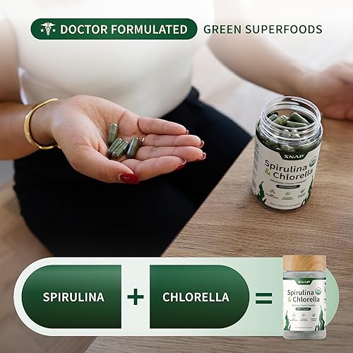 Vista 6 de USDA Cápsulas orgánicas de Chlorella Spirulina – Superalimentos verdes para apoyo cardíaco, energía natural y control de glucosa, vitaminas