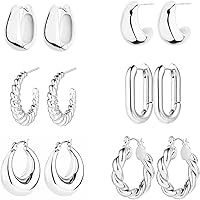 ALLHOLA 6 Pairs 14K Gold Plated Chunky Hoop Earrings for Women - Lightweight Hypoallergenic Huggie Twisted Hoops Multipack, Gift Box