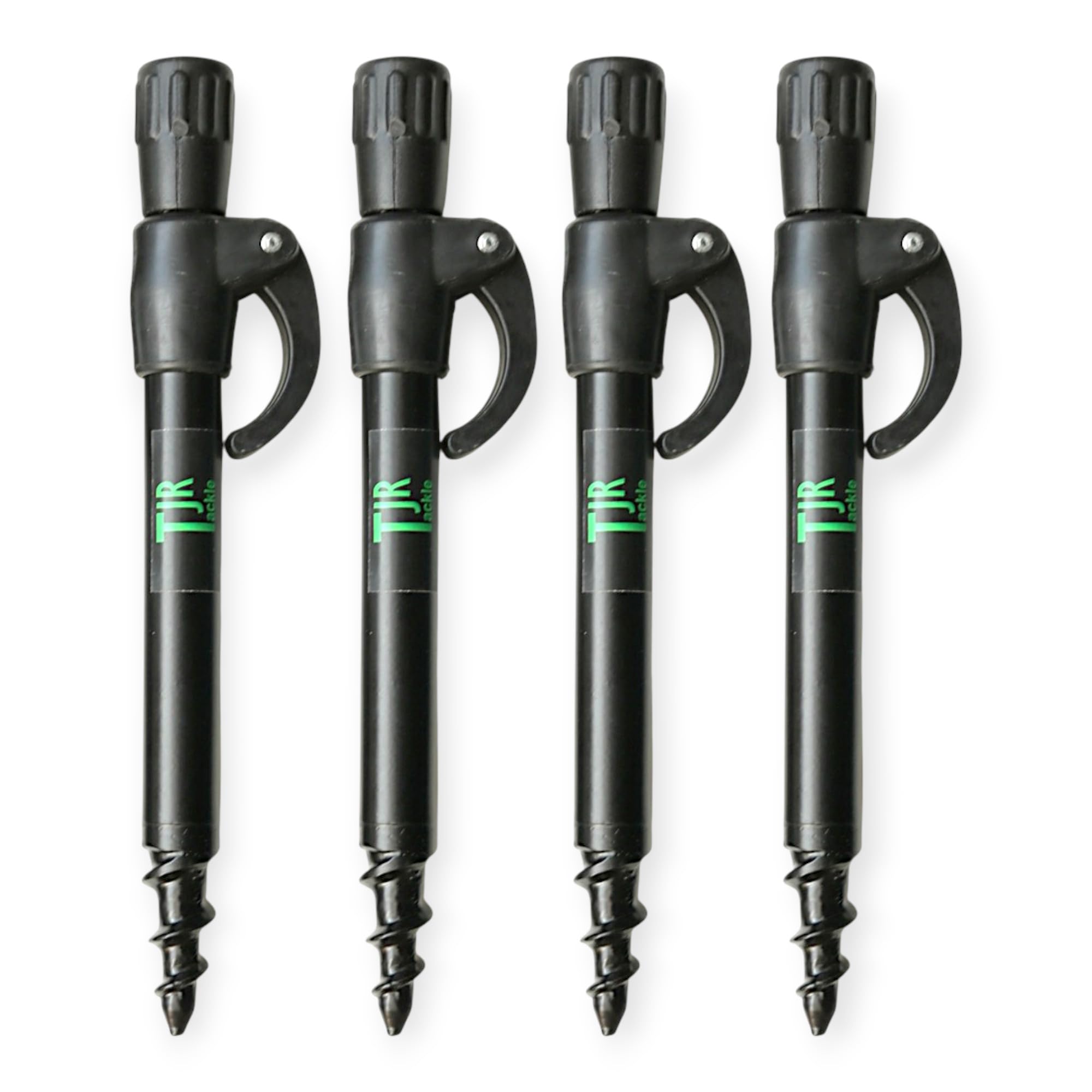 4 x Fishing BankSticks, 15-25cm Screw Spiral Point Adjustable Bank sticks All Black 16mm Diameter for Rod rest