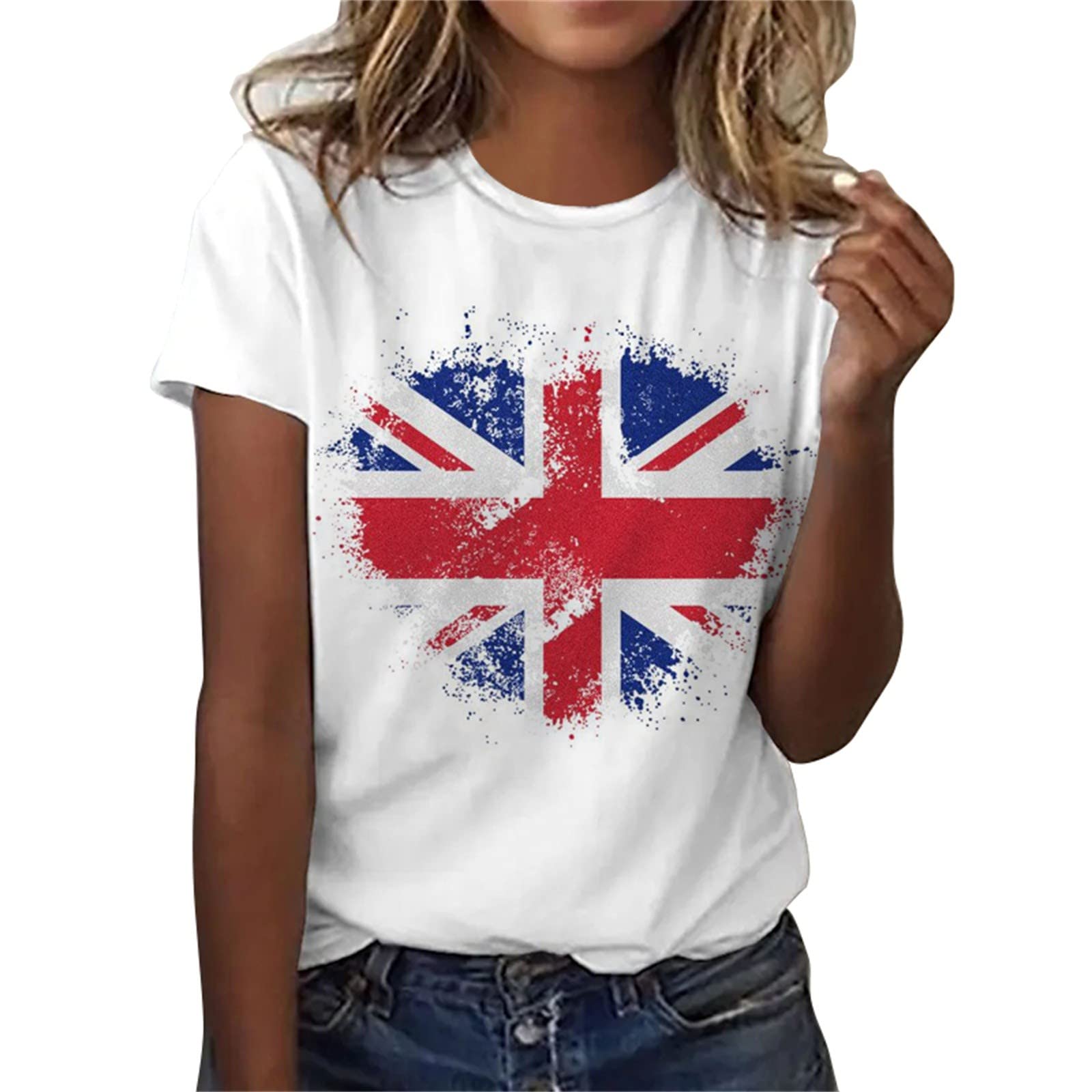 xinxinyuUnion Jack T Shirt King Charles III Coronation T-Shirts Union Jack Tops for Women UK Crewneck Short Sleeve T Shirts Union Jack Flags Printed Casual Union Jack Clothing Tee Top Outfit