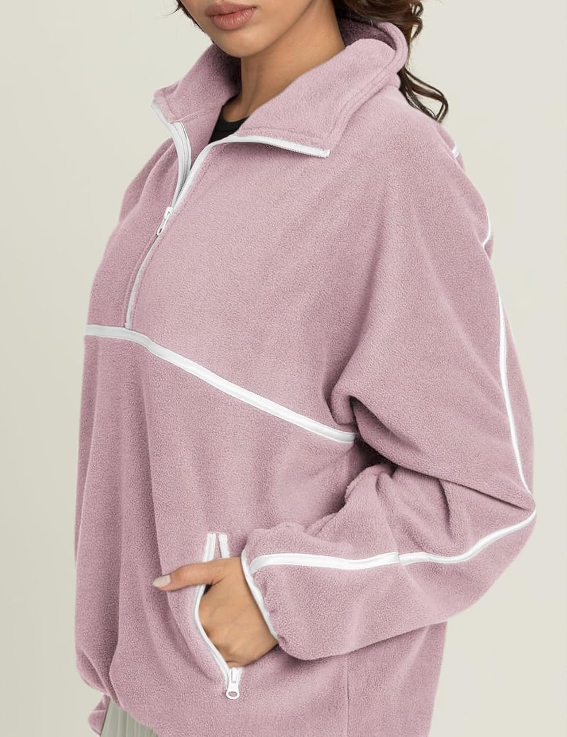Yimoon Women's Oversized Sweatshirt Quarter Zip Fleece Pullover Casual Long Sleeve Loose Fall Fuzzy Tops Jacket Pockets - Image 2