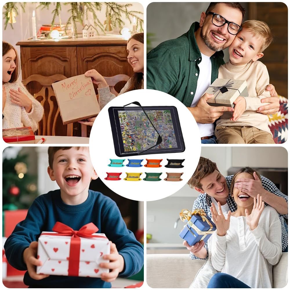 Tapis de Puzzle de 1000 Pièces, 80×55 cm Tapis de Puzzles Portable, Plateau Pliable avec 8 Trays et Couvercle, Plateau en Feutre Léger, Cadeau pour Enfants et Adultes