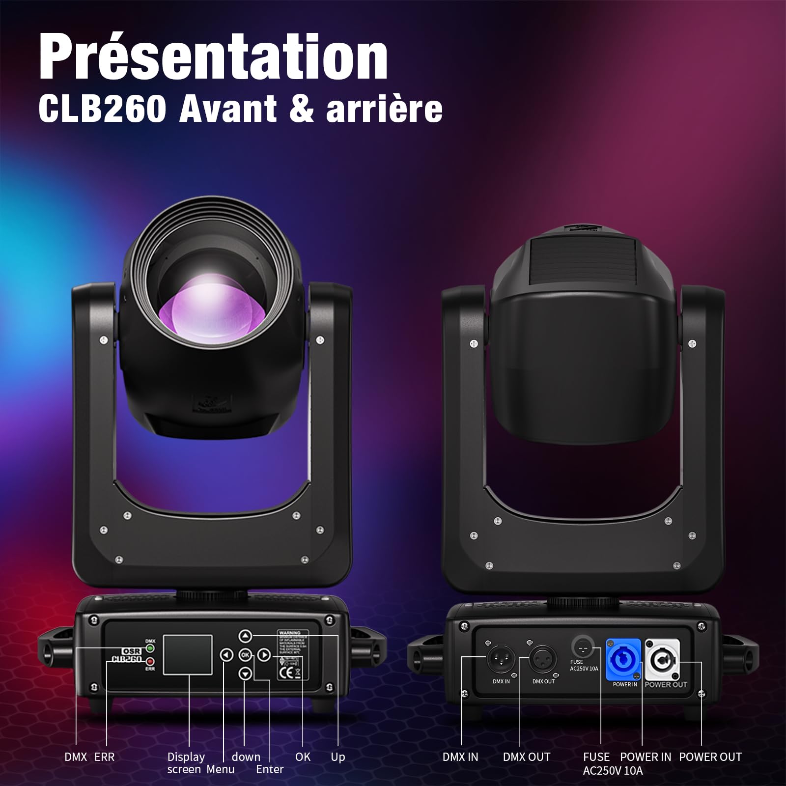 BETOPPER Lyre Led Moving Head Lampe 512 DMX RGBW 260W Éclairage de Scène Tête Mobile Jeux Lumiere Disco de Scène pour Scène, DJ, Bar, Mariage, Fête, Discothèque (1 PCS)