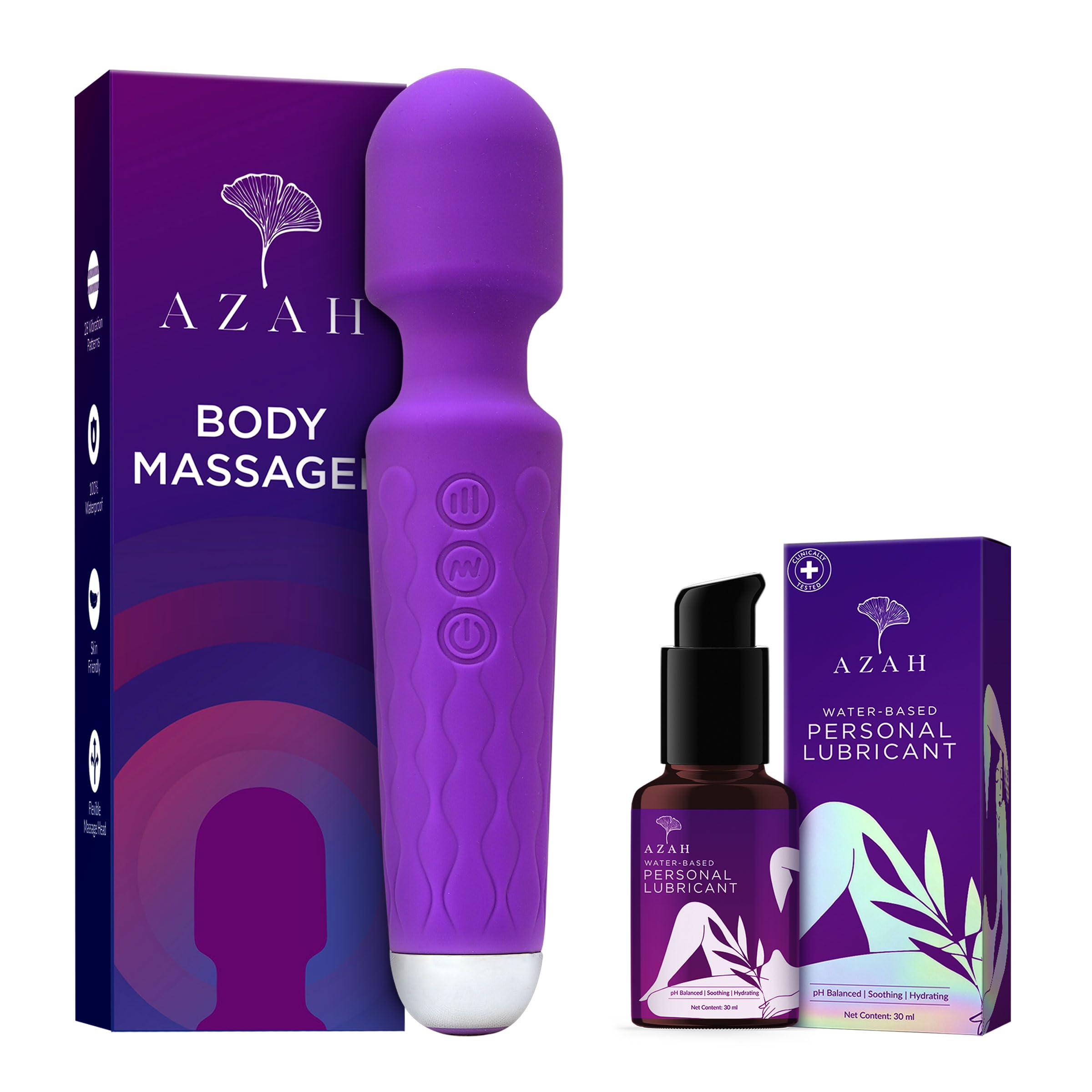 AZAHMassager Machine for Pain Relief | Full Body Electric Massager | 10 Vibration Speeds and Patterns | Lubricant Gel 30 ml | COMBO