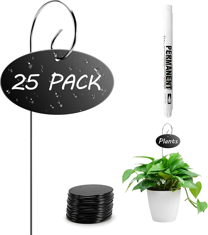 Vcekract Paquete de 25 estacas de etiquetas acrílicas para plantas con bolígrafo para plantas de jardín | Marcadores de plantas acrílicos reutilizables impermeables, etiquetas de plantas para semillas, flores, hierbas, verduras, jardinería interior y exterior