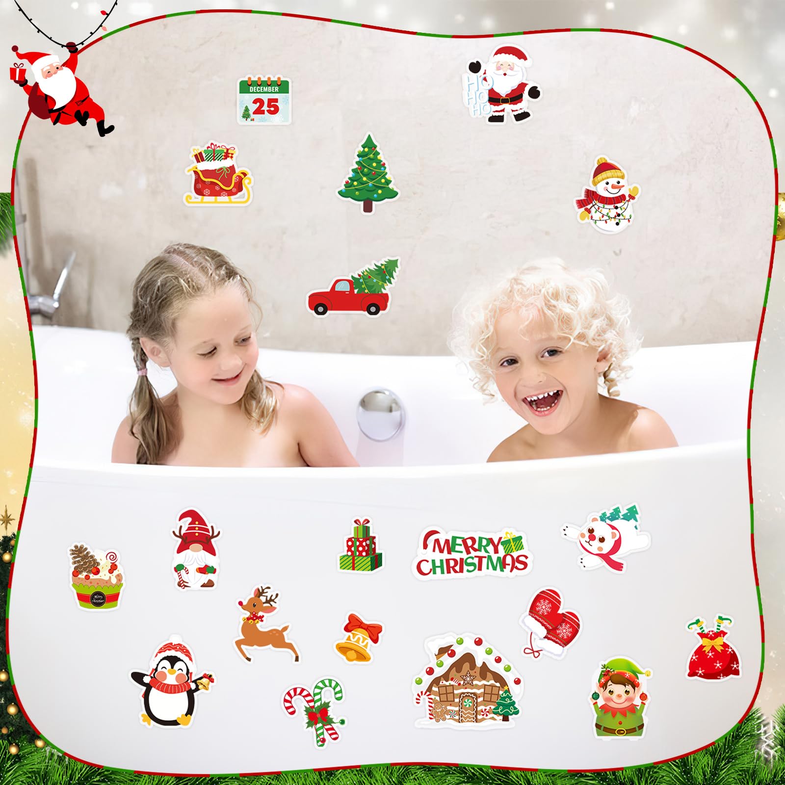 MARFOREVER 25 x Weihnachts-Fenster-Gel-Aufkleber, abnehmbar, wiederverwendbar, Winter-Fensteraufkleber, Aufkleber für Kinder, Klassenzimmer, Zuhause, Weihnachten, Urlaub, Party, Dekorationen (25