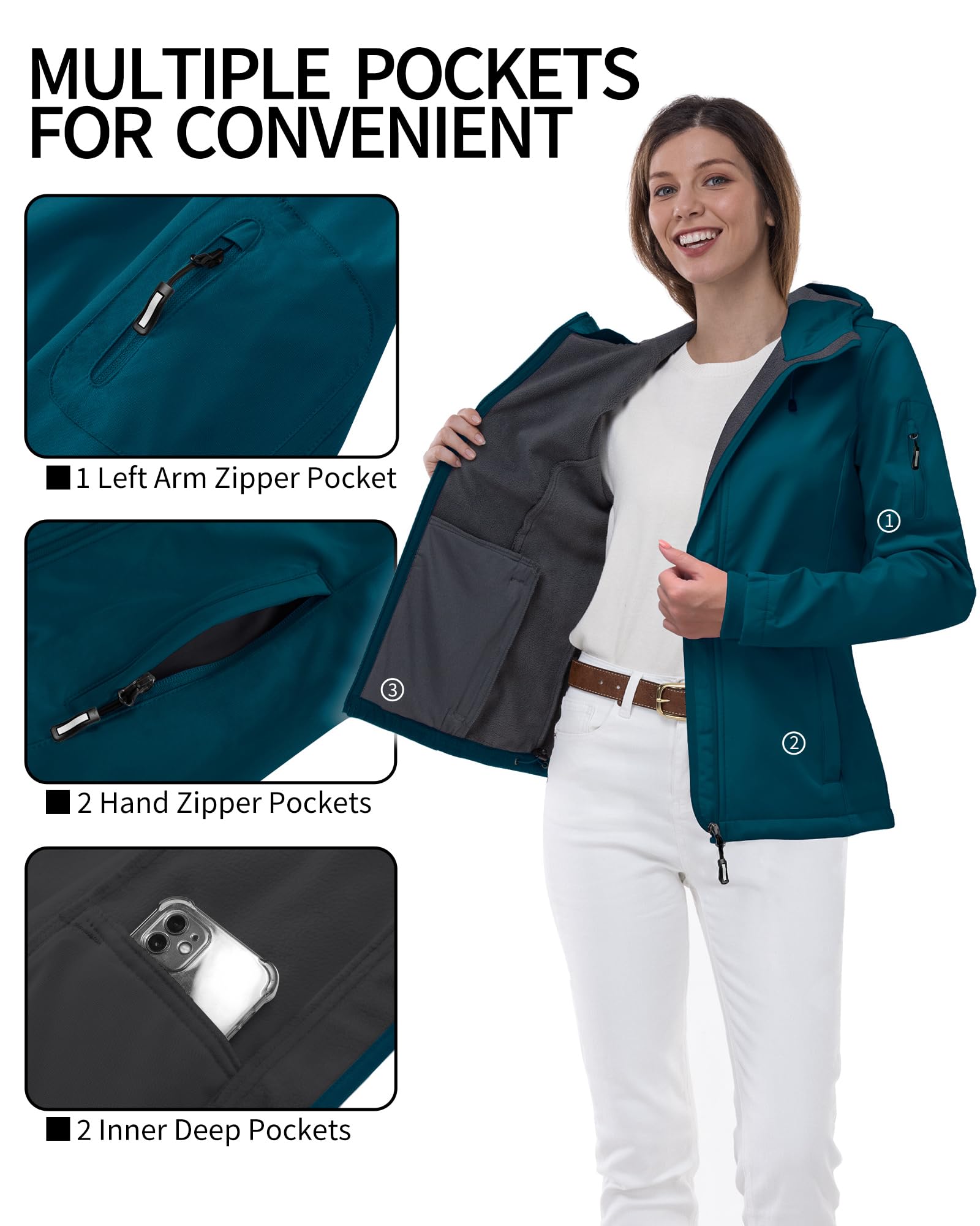 Outdoor Ventures Giacca da donna, impermeabile, traspirante, softshell – Giacca per le mezze stagioni, antivento, giacca funzionale con cappuccio