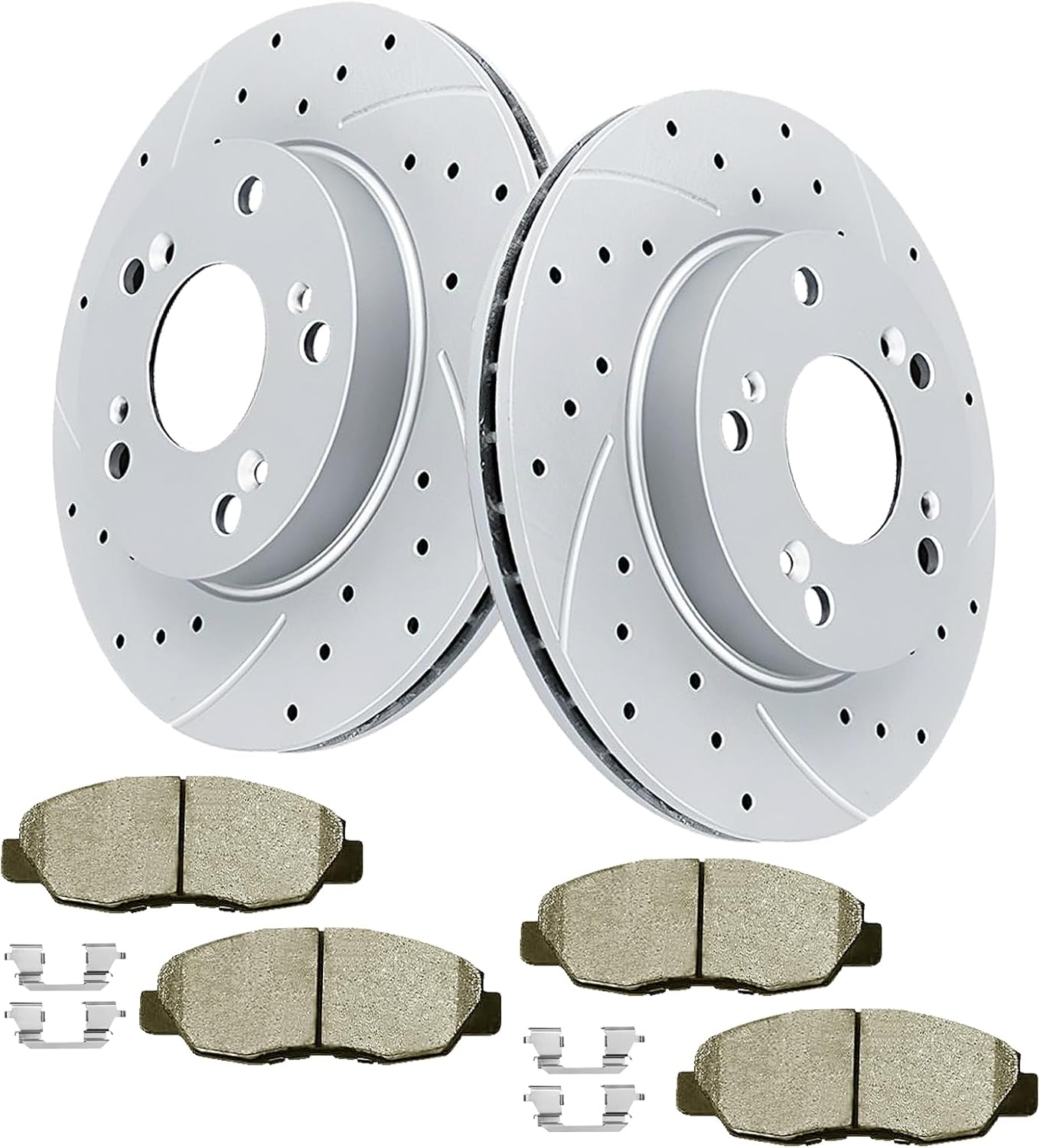 Front (10.31 inch, 262mm) Brake Kit for Honda Civic 2006 2007 2008 2009 2010 2011 Drilled and Slotted Brake Rotors Ceramic Brakes Pads