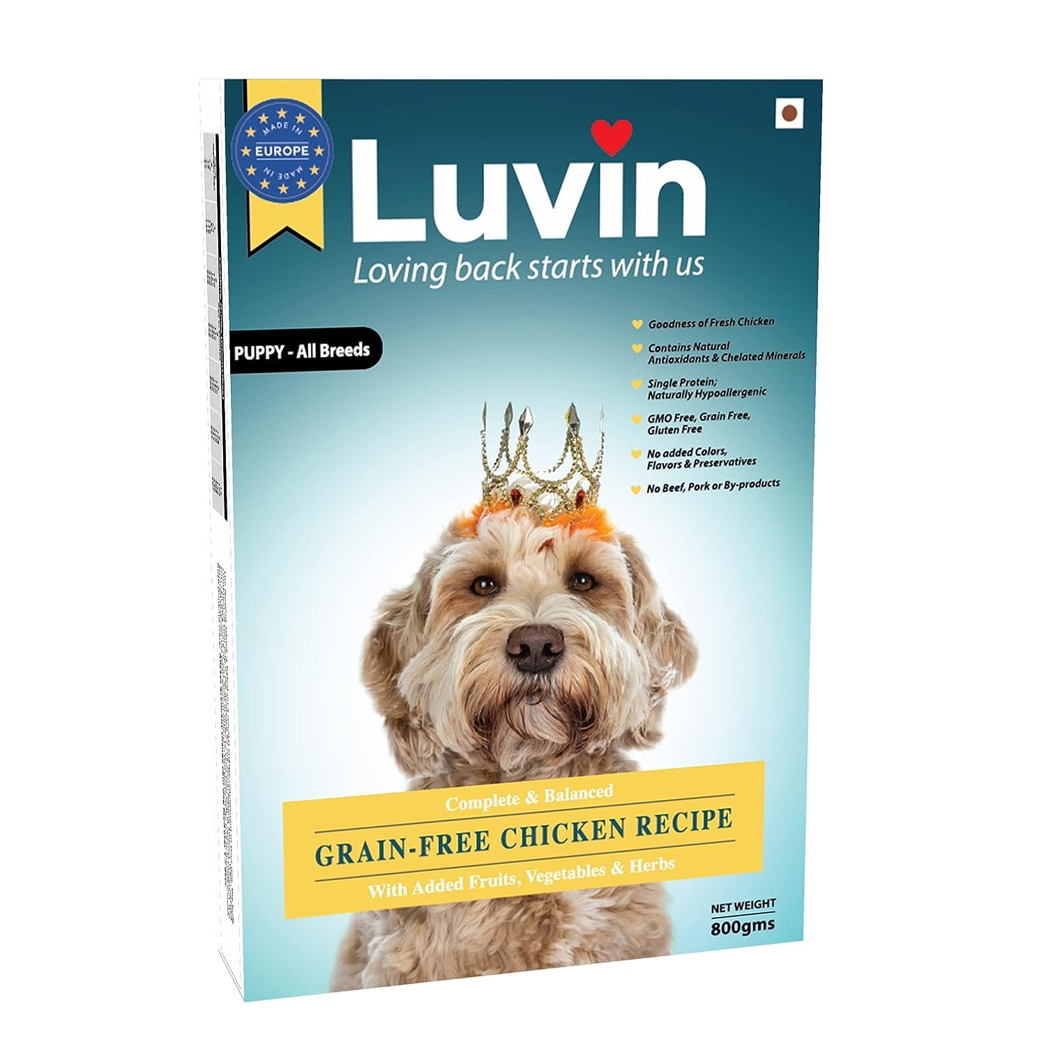 luvin Puppy Premium Dog Food 800G | Made In Europe | Grain-Free Chicken Recipe With Antioxidants, Fruits, Vegetables, Omega 3 & Herbs | Dry Pet Food For Puppy Dogs | All Breeds (B097MW4ZS5) Amazon Price History, Amazon Price Tracker