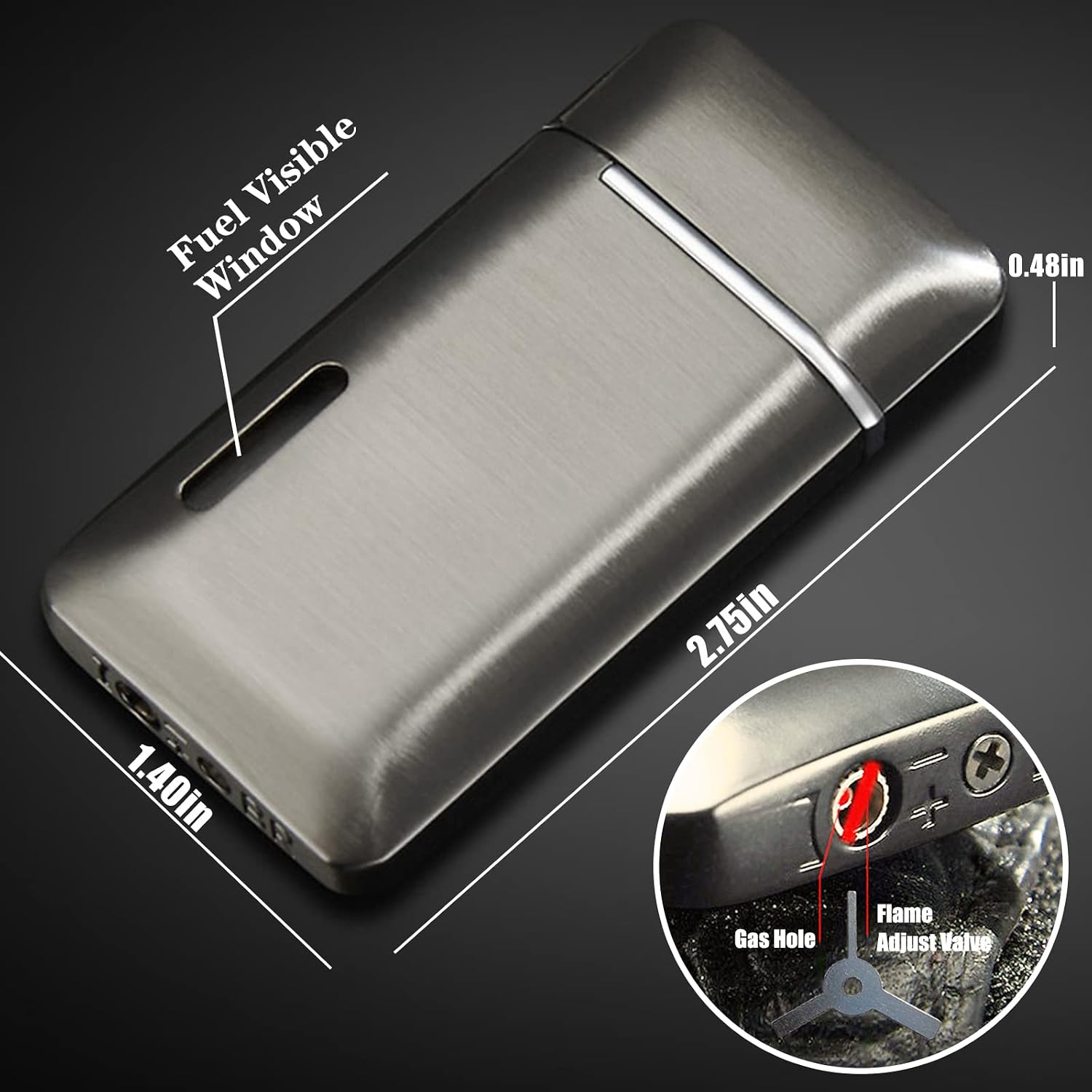 Yeuligo 2 Pack Mini Butane Lighter, Double Flame Torch Lighter with Visible Window, Adjustable and Refillable Pocket Lighter, Great Mens Gifts and Tools, Gray (Without Gas)