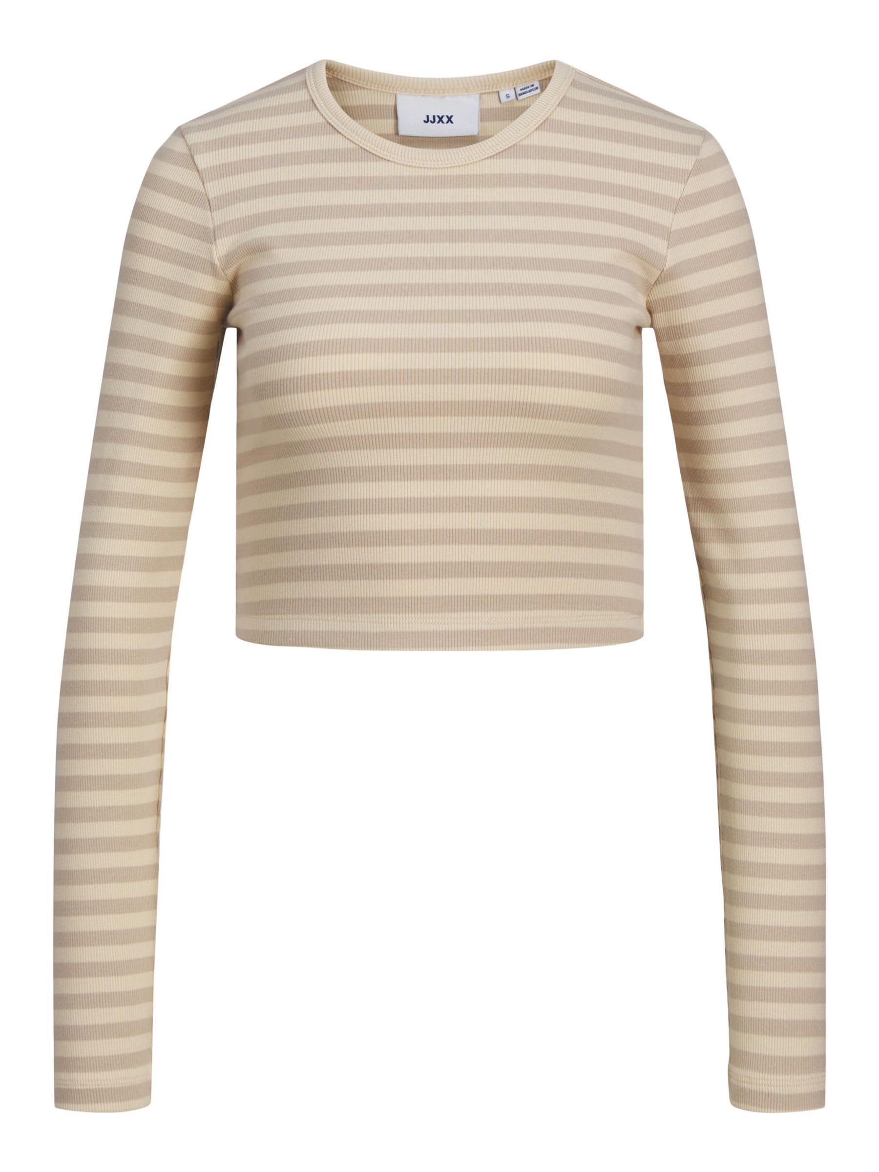 Jack & Jones Jxfeline STR LS Stripe Rib Tee JRS Noos, Fog/Stripes: Feather Grey, S