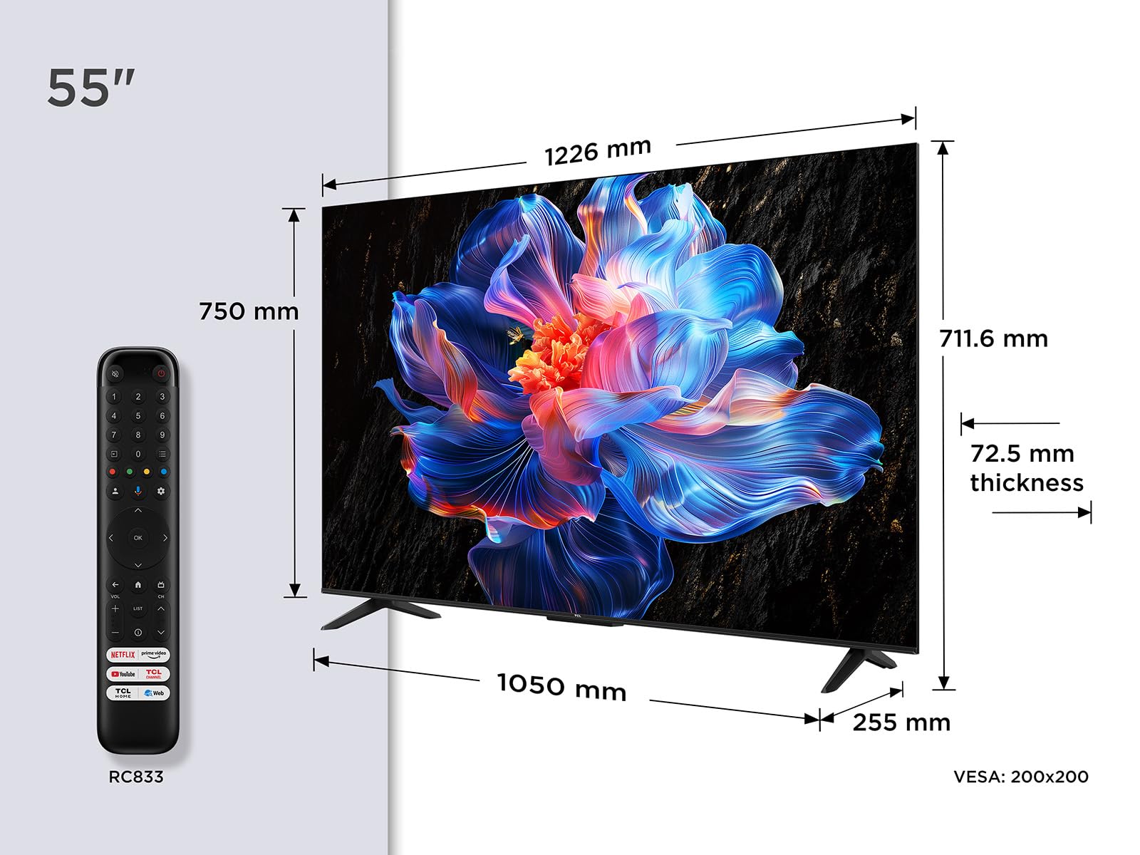TCL 55V6C 55 Zoll Direct LED TV, 4K HDR Fernseher, Smart TV mithilfe von Google TV (Dolby Audio, Motion Clarity, Kompatibel mit Google Assistant & Alexa)