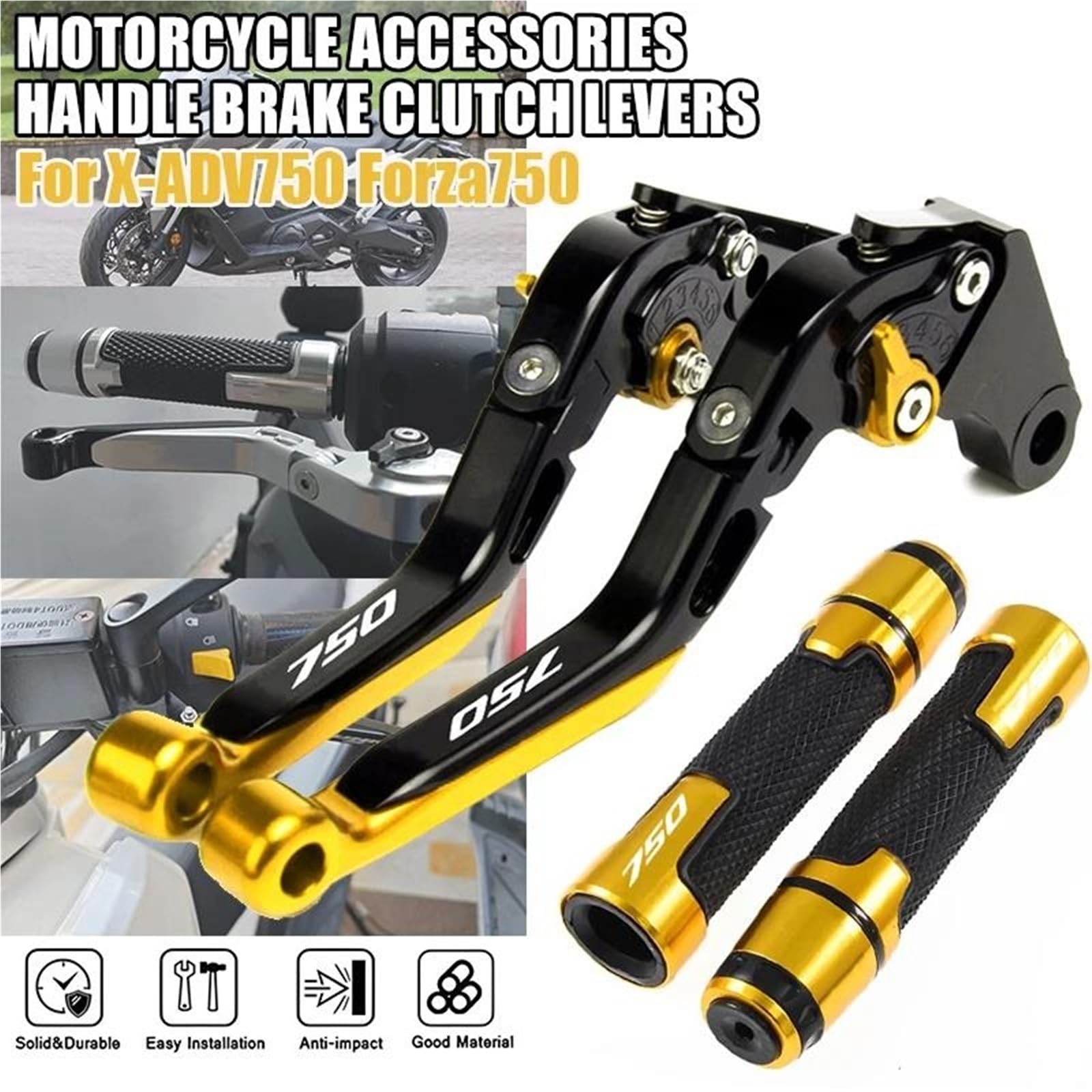 Pour X-ADV 750 Forza 750 (2024-2026) Accessoires Moto Leviers De Frein Et D'embrayage Réglables Kit(Gold-C)