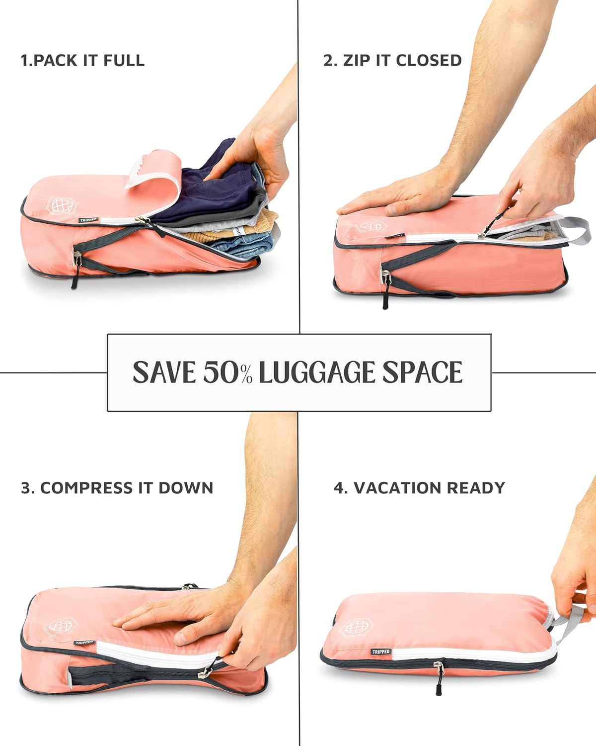 Large Compression Packing Cubes for Travel-Packing Cube Luggage Organizers 7 Piece Set for Checked Luggage-Ultralight, Expandable/Compression Bags by TRIPPED Travel Gear (Dusty Rose) - Image 5