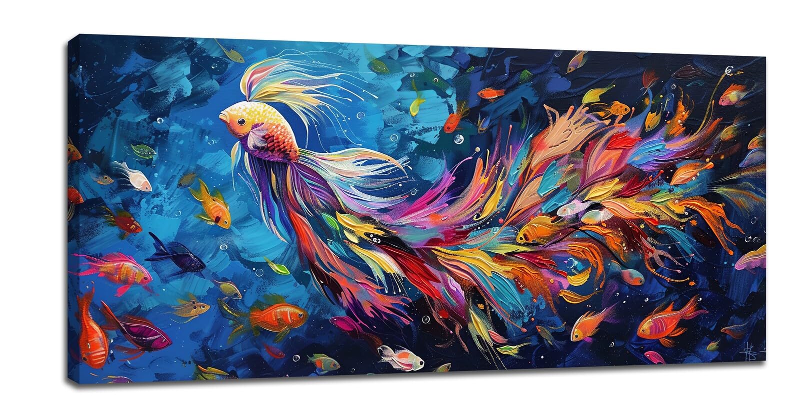 Cadiler Colorful Fish Large Wall Art Ocean Sea Life Picture Wall Decor Nautical Fishing Canvas Prints Painting Artwork Home Decoration for Restroom Bedroom Living Room 60""x30""