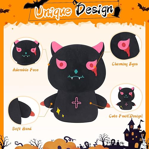 Miniatura 5 de Peluche de gato negro de 14 pulgadas, juguetes de peluche kawaii, lindos regalos de gato para niñas y niños, peluche de almohada de ajolote súper