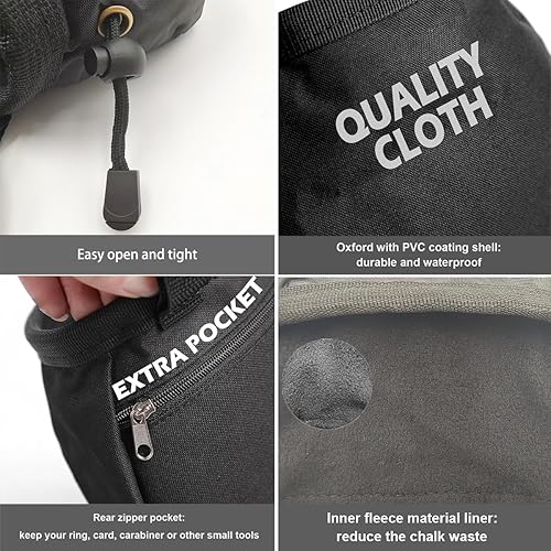 Miniatura 5 de FX Chalk Bag for Climbing Gymnastics Weightlifter Chalk Bag with Back Zip Pocket and Adjustable Belt