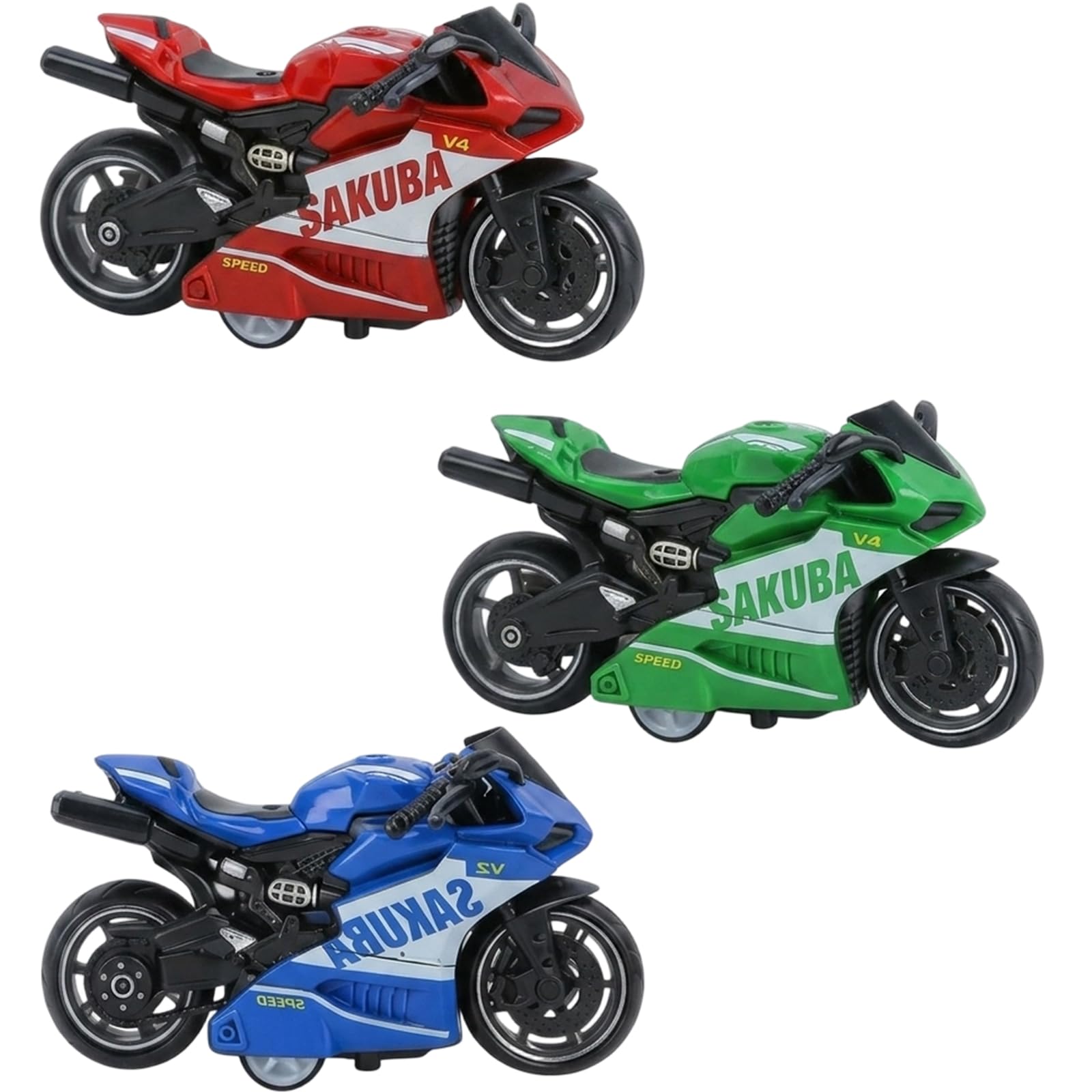 Efuwfugc 3Pcs Miniature Motorbike Collectible Set, Micro Motorcycle Display Decor for Adult Collectors, Desktop Ornament for Office & Travel, Red Green Blue Colours