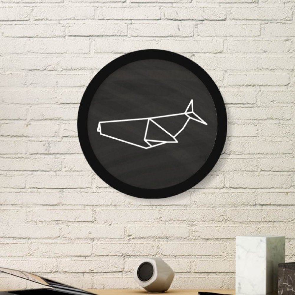 Cadre photo rond requin origami en bois noir, une idée cadeau déco originale