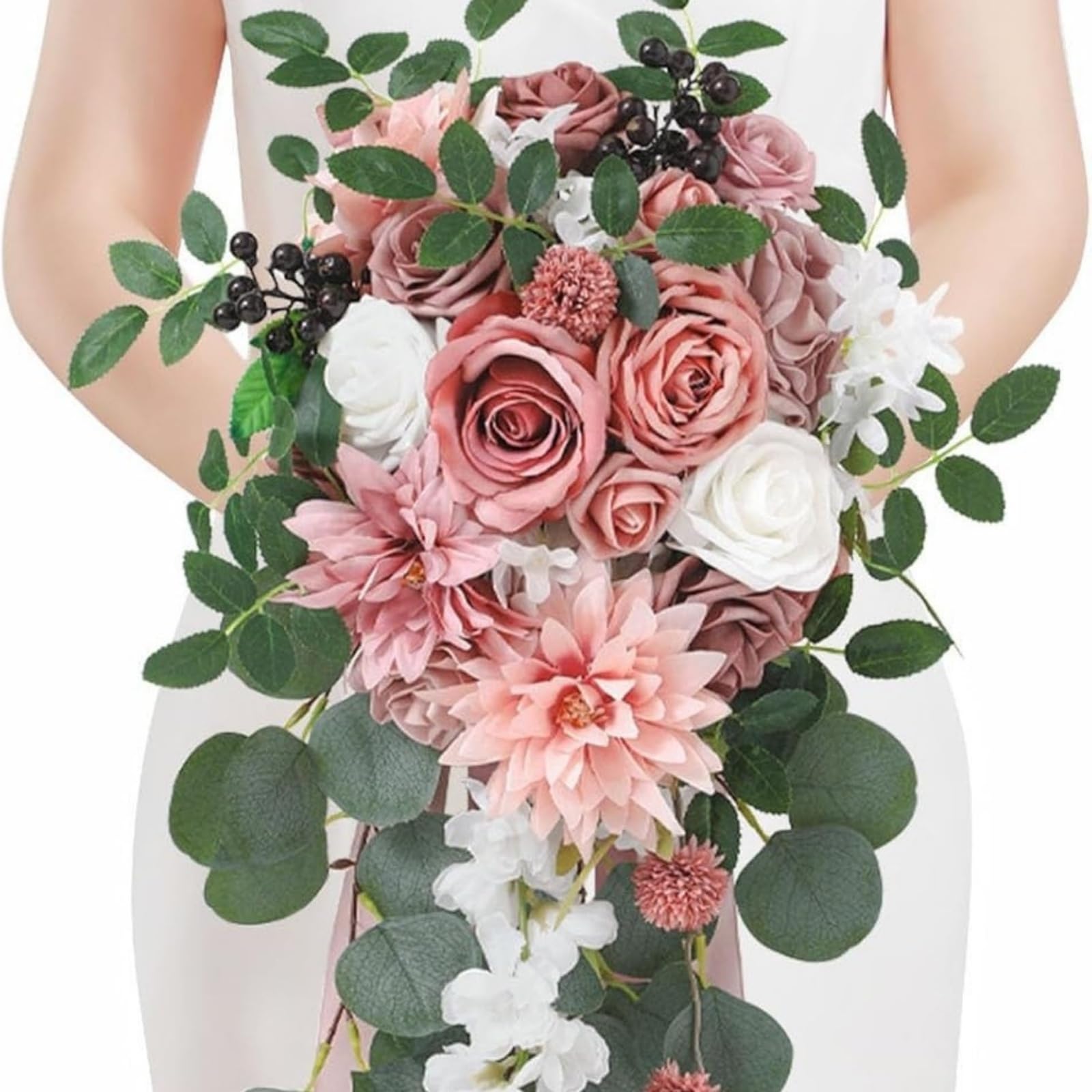 champracer Hochzeitsstrauß für die Braut, Hochzeitsstrauß im Vintage-Stil, Blumenstrauß Künstlich Rosen Pflanzen Deko, für Geburtstagsdeko, Hochzeitsdeko, Party Deko (J)