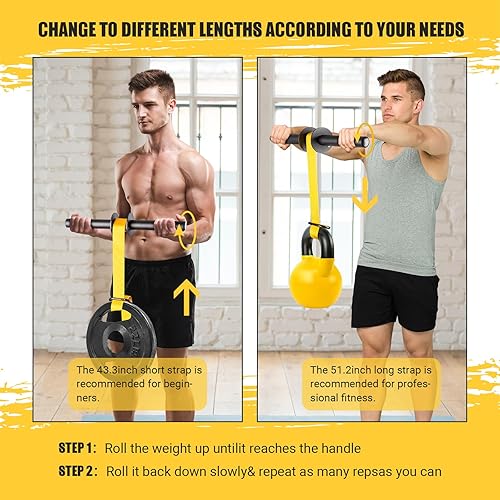 Miniatura 3 de Fortalecedor de antebrazo y rodillo de muñeca, 43.3 pulgadas o 51.2 pulgadas de nailon ultra fuerte para muñeca y antebrazo Blaster con mecanismo de