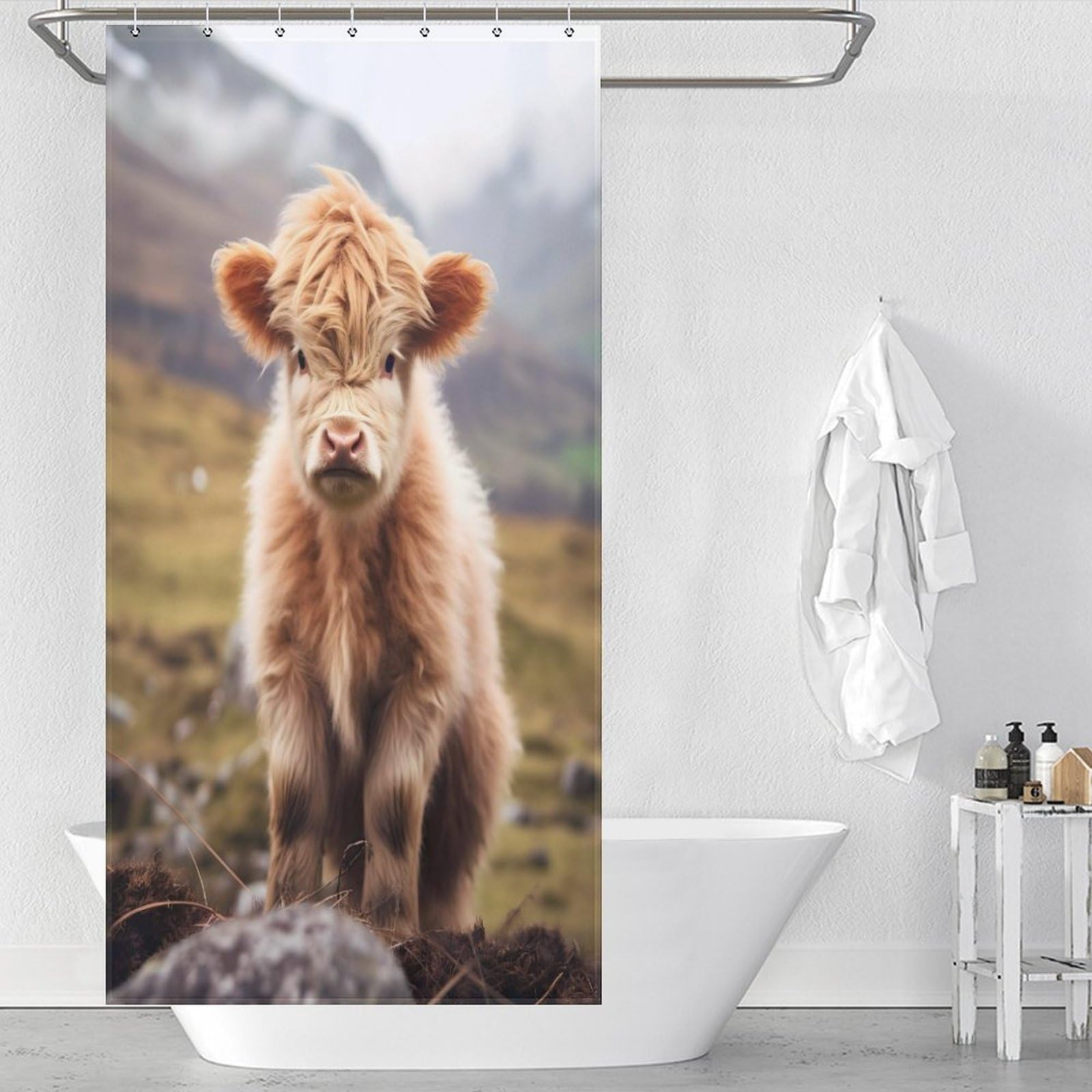 Rideau de douche vaches des Highlands 90x180 moderne en polyester lavable