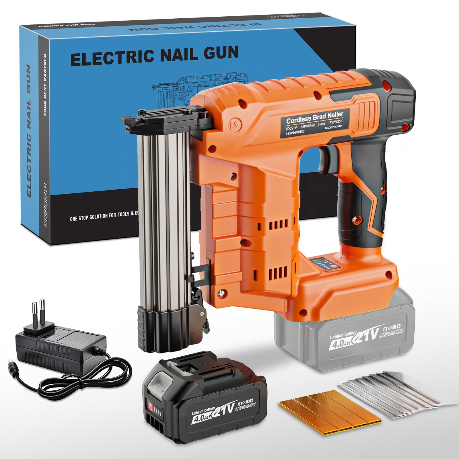 Clavadora Electrica de Clavos Compatible con Makita 18V, Grapadora Clavadora 2 en 1 18GA con batería 4.0Ah, cargador, 800 clavos y 800 grapas incluidas para mejoras del hogar