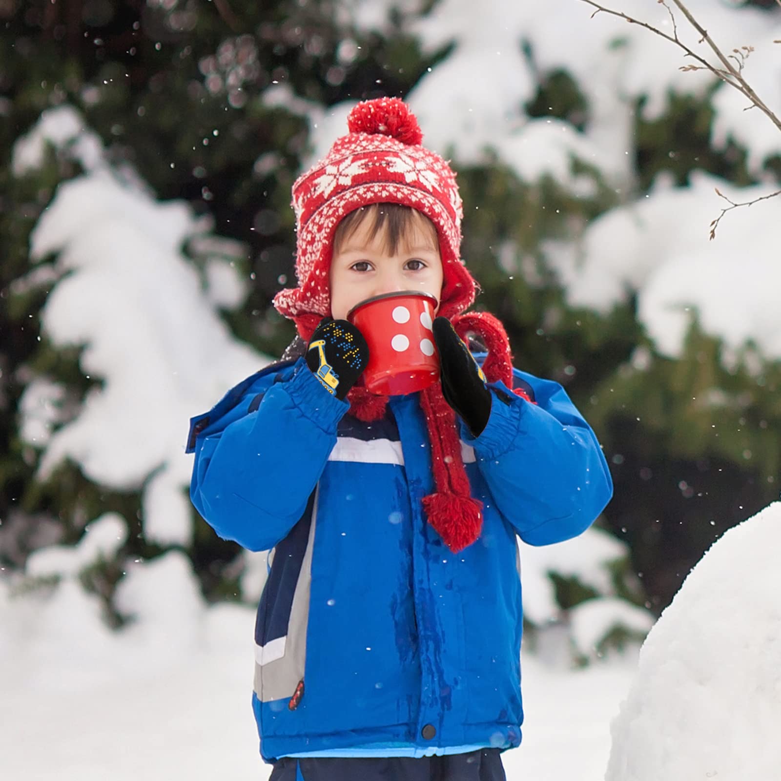 WAWSAM 3 Pares de Guantes de Invierno Para Niños Pequeños Mitones de Punto Elásticos para Niños Guantes de Esquí para Bebés Guantes a Rayas para Niñas y Niños Guantes de Invierno de Camión