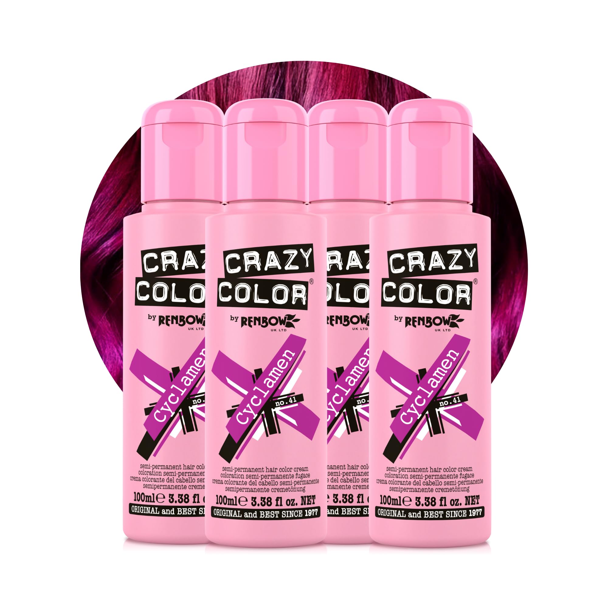 Vibrant Cyclamen Semi-Permanent 4 Pack Quad Hair Dye. Highly Pigmented Cerise Conditioning & Oil Nourishing Vegan Formula No Bleach or Ammonia 400ml