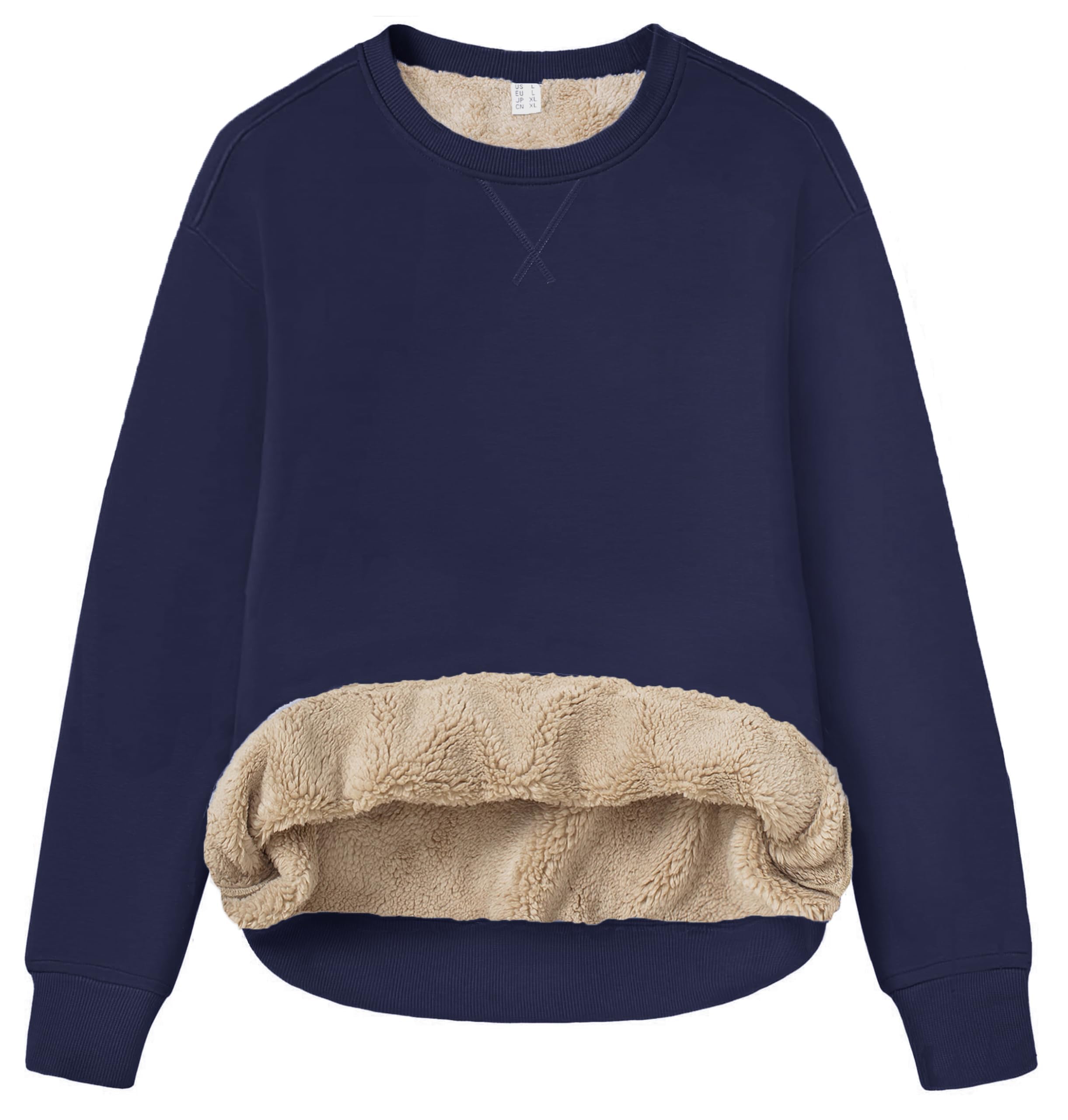 TACVASEN Damen Sweatshirt Pullover Langarm mit Fleece gefüttert Rundhals Langarmshirt Ohne Kapuze Warm Casual für Herbst Winter
