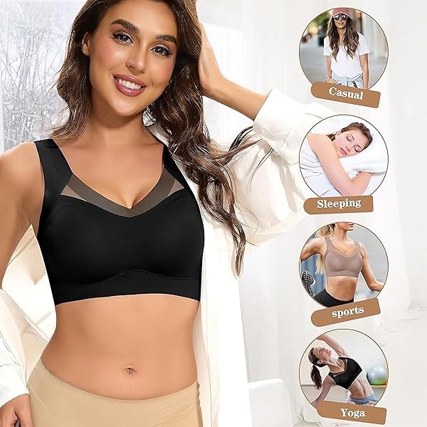 Komfort BH Wohlivia Haltungskorrektur Push Up BH Damen Ohne Bügel Große Größen Bustier Damen Spitze Bralette Bügelloser Klassischer Schalen BHS Bralette Weicher Komfort Seamless - 5