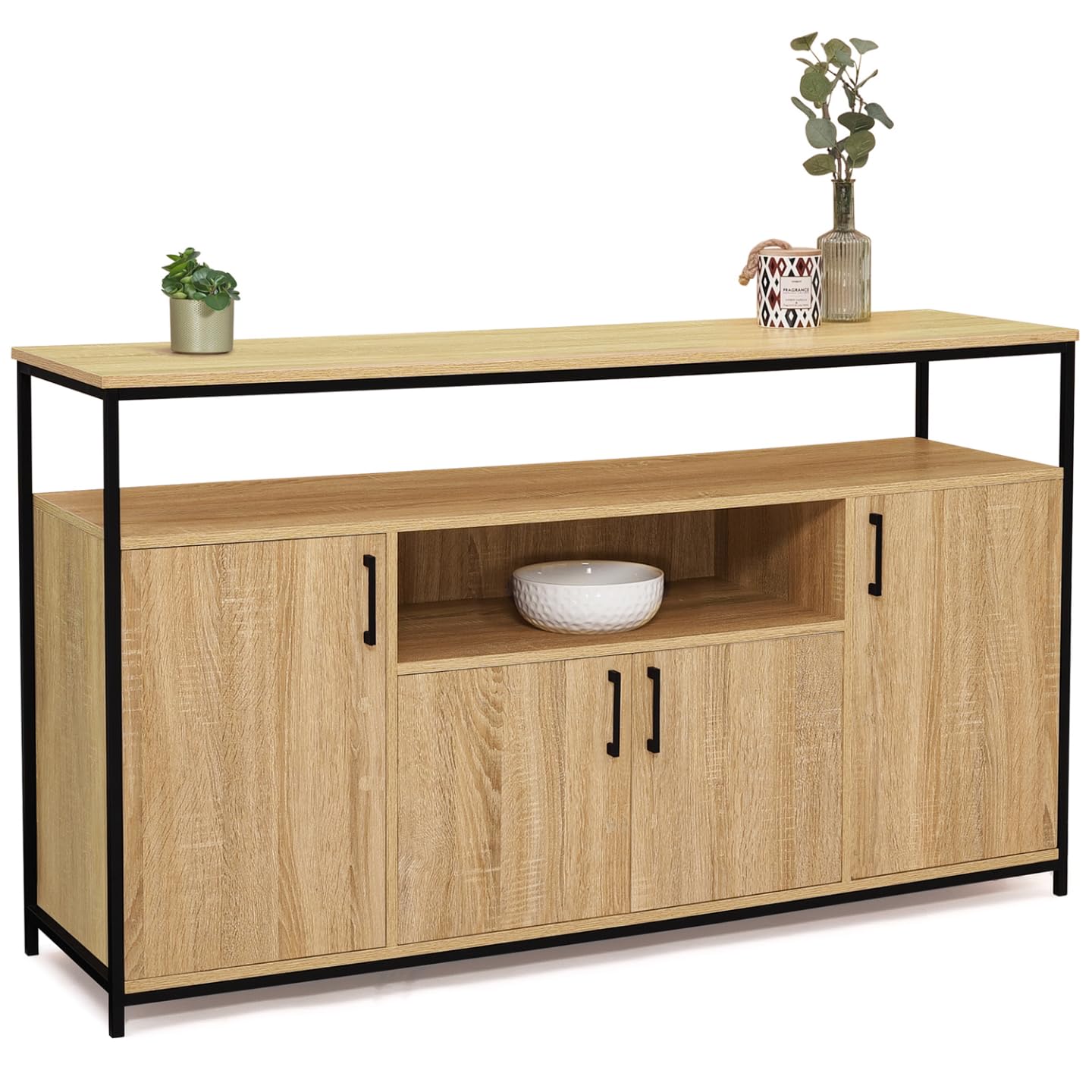 IDMarket - Buffet 4 Portes 140 cm Detroit avec Niche Design Industriel