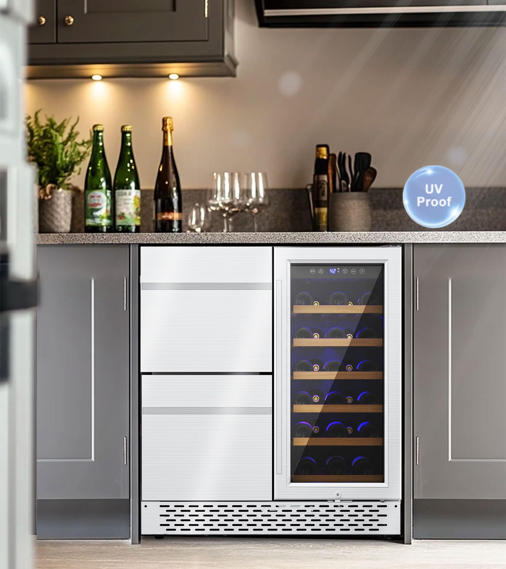 RLPI 30'' Outdoor Wine and Beverage Refrigerator 80 Cooler, 2 Drawer Dual Zone Wine Fridge with Intelligent Control Advanced Compressor Under Counter Freestanding for Patio Bar Cabinet on Fridge.com