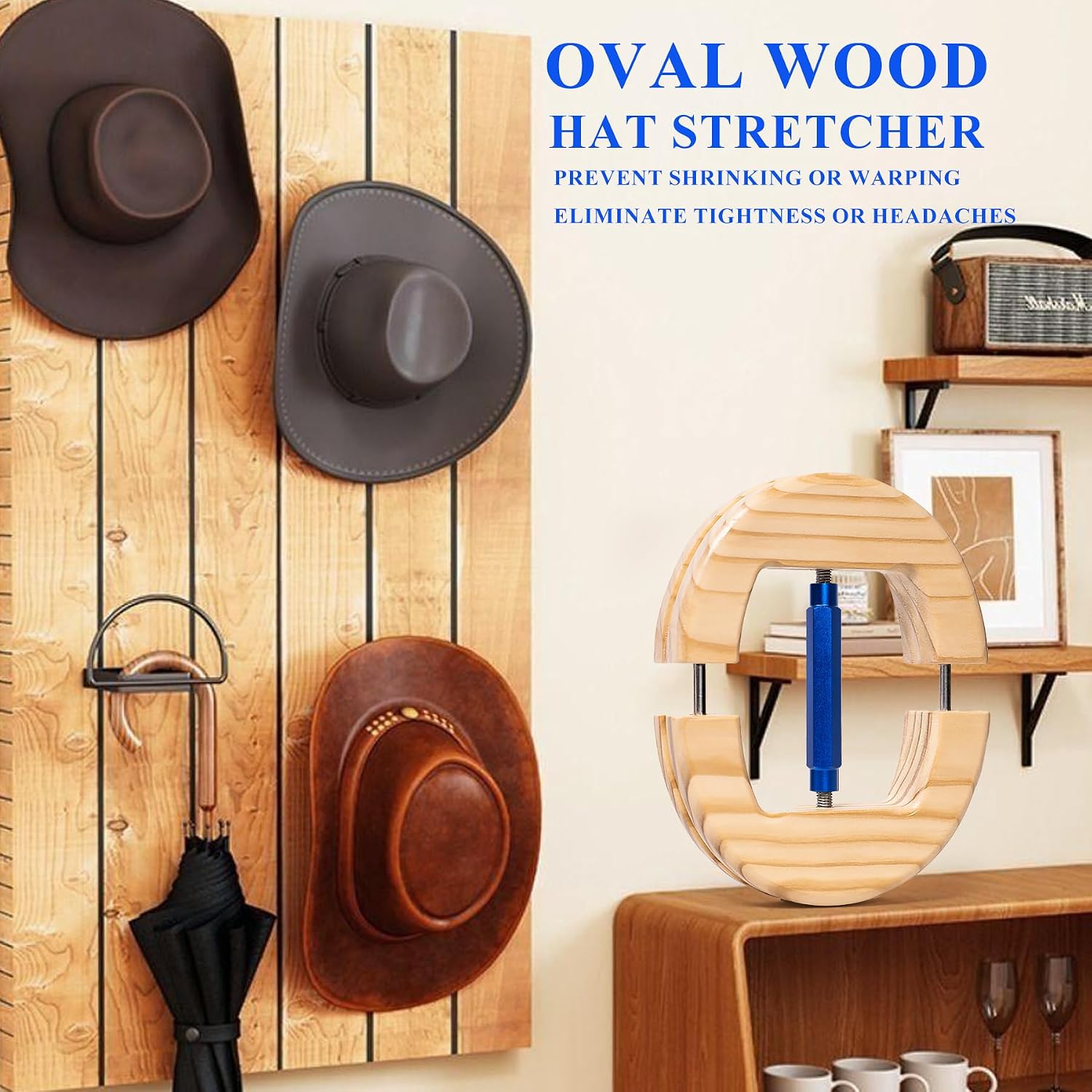 SPVIOQI Hat Stretcher, Oval Hat Stretchers for Fitted Hats, Stretched Size 6 3/4 to 8 1/4, Fitted Hats Stretcher for Men, Extender Widener for Fedora Cowboy Baseball Caps -Blue