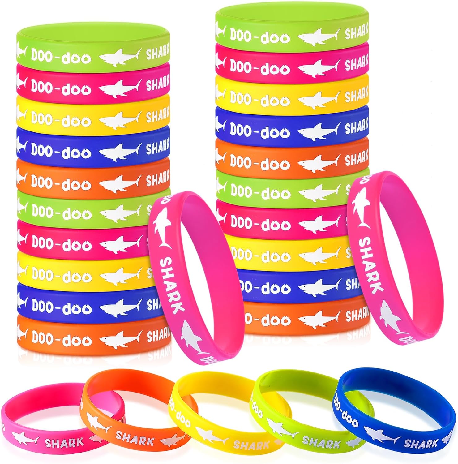 100 PCS Shark Party Favors Rubber Bracelets Shark Silicone