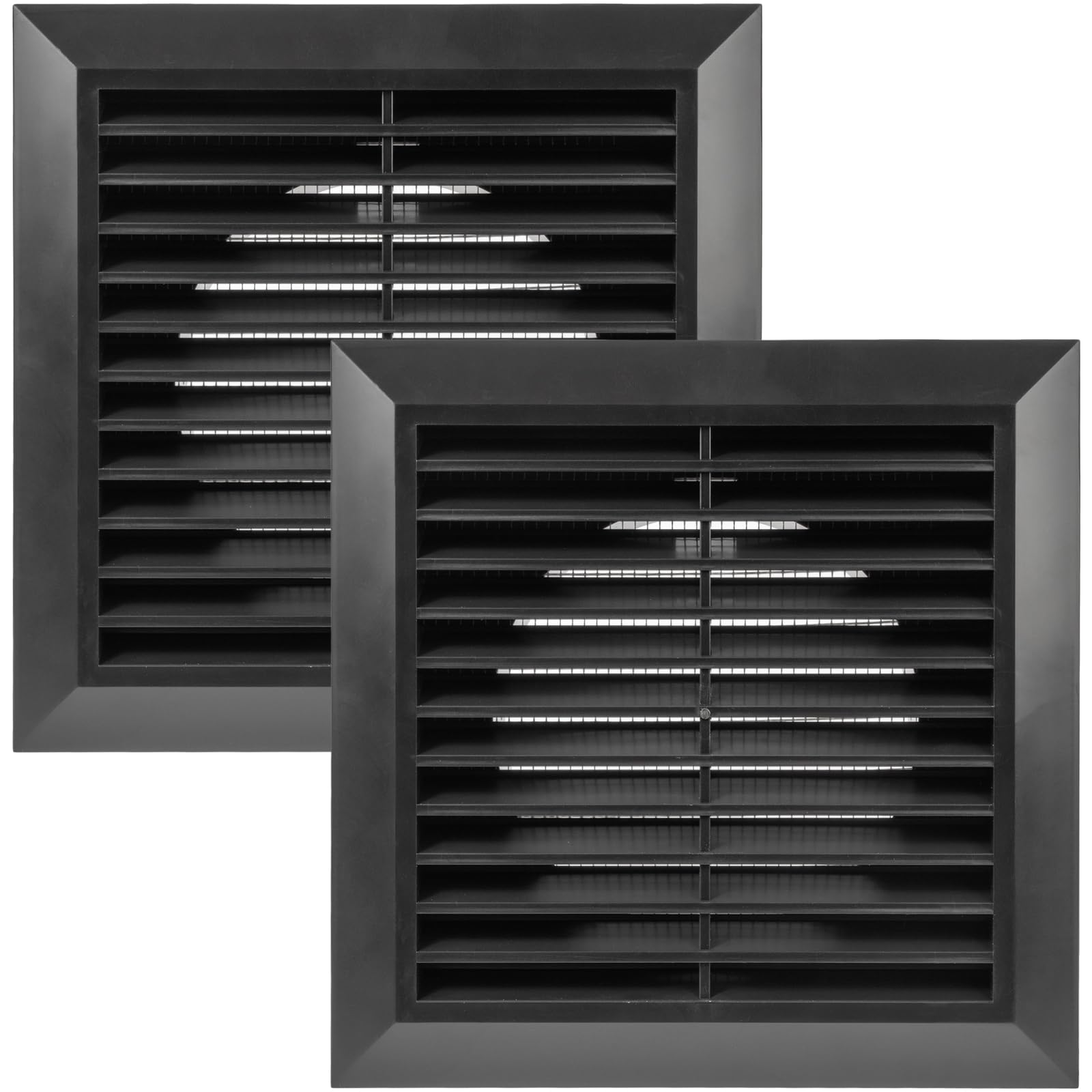 Vent Systems 4" Inch Black Air Vent Cover, 2 Pack, Durable Plastic Exterior Louvered Grille with Built-in Insect Mesh