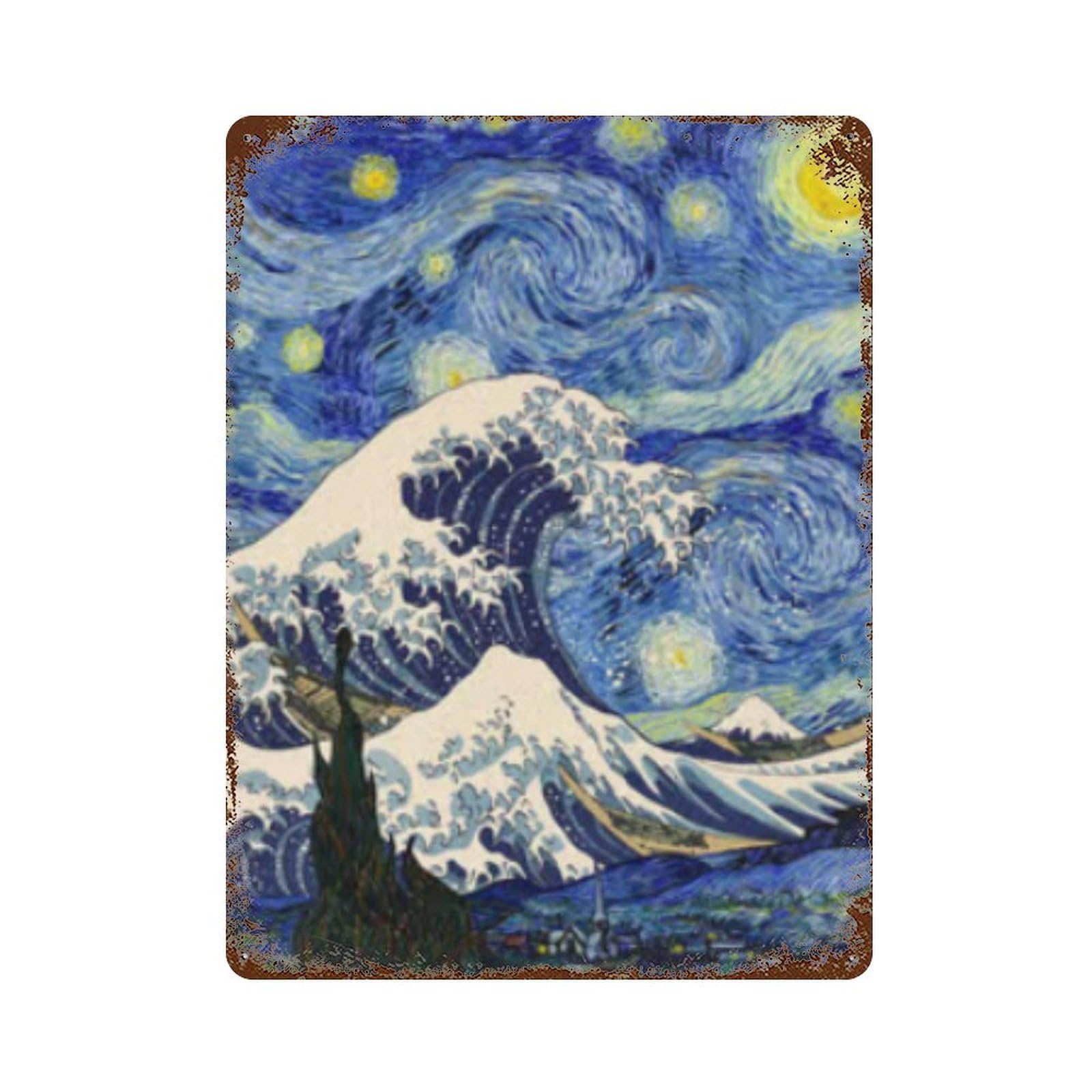 Japanese Starry Night 15.7"x11.8" Decorative Tin Sign, Retro Wall Decor for Bistro, Counter And Cafe Decor