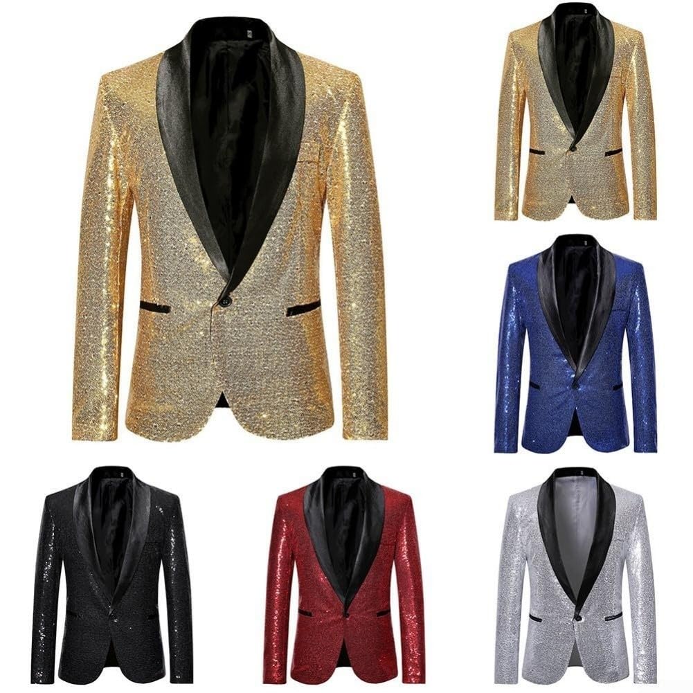 X35 - Traje para hombre, chaqueta blazer con lentejuelas, estilo europeo, chaqueta de rendimiento para discoteca, banquete, formal, para fiesta en escenario