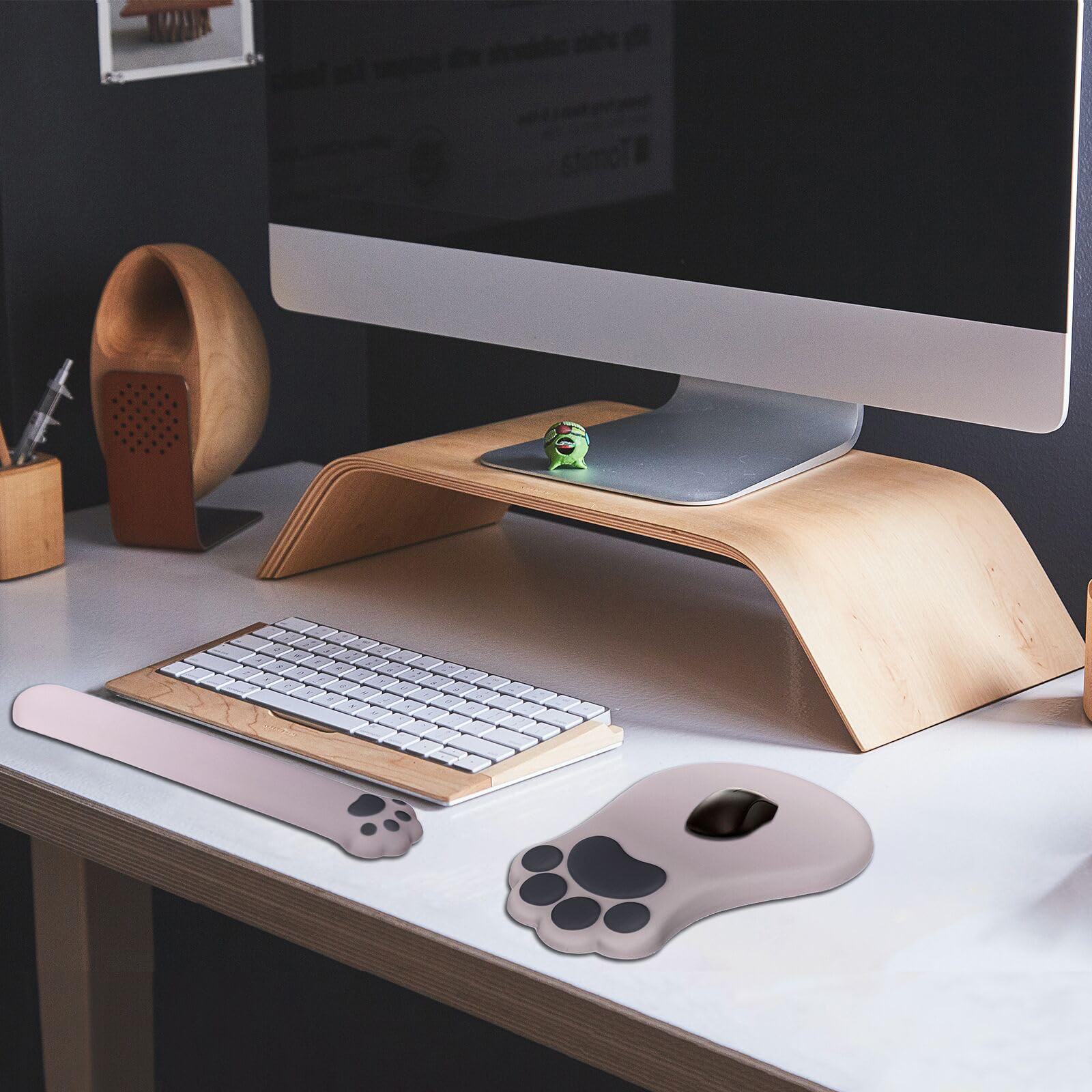 L-SPOUTTO Alfombrilla ergonómica para mouse con reposamuñecas y reposamuñecas para teclado, bonita y cómoda alfombrilla de mouse para computadora, alfombrilla de mouse para aliviar el dolor con base