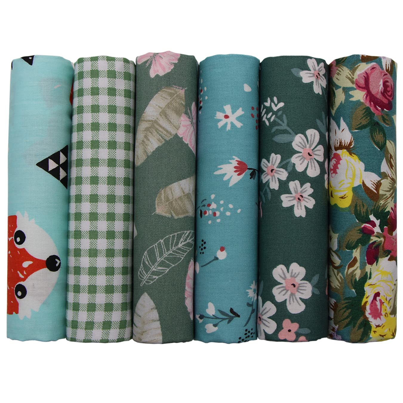 UOOOM 6pcs 50 x 50cm Patchwork Cotton Fabric DIY Handmade Sewing Quilting Fabric Different Designs (Blue Green)