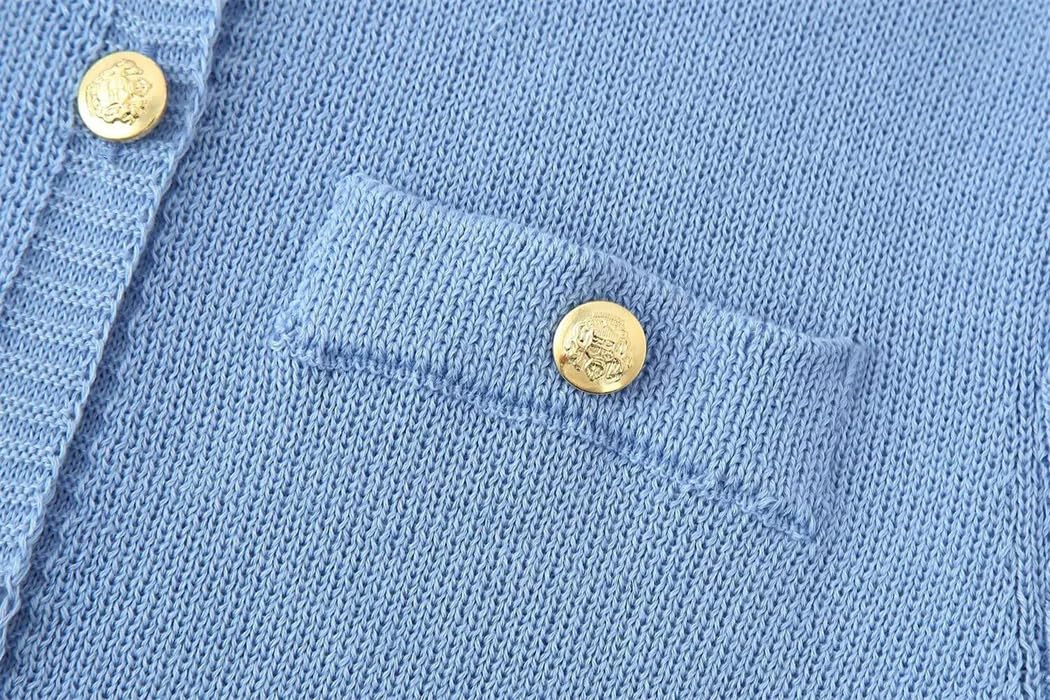 Damska letnia sukienka mini z okrągłym dekoltem jednorzędowa prążkowana sukienka mini elegancka sukienka z krótkim rękawem i guzikami