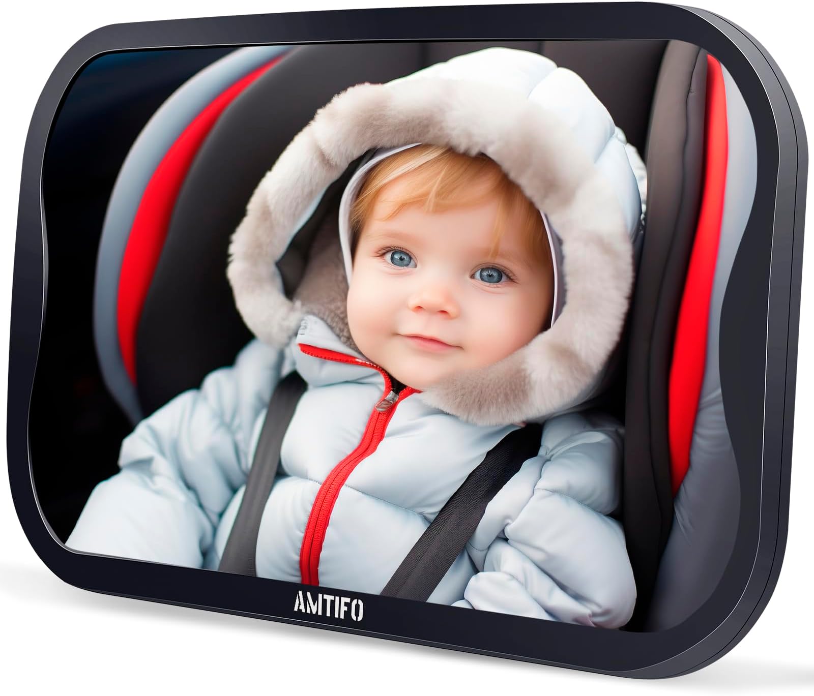 Baby Car Mirror for Rear-Facing Seat - Shatterproof & No-Shake Design,Wide-Angle View,Easy Install 360° Adjustable,Infant and Toddler Travel Essential,by AMTIFO