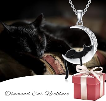 Diamant Mond und Tier Kette für Damen 925 Sterling Silber Schwarze Katze/Faultier/Drache/Einhorn/Fuchs Anhänger Halskette mit Lab-Grown Diamant Schmuck Geschenke