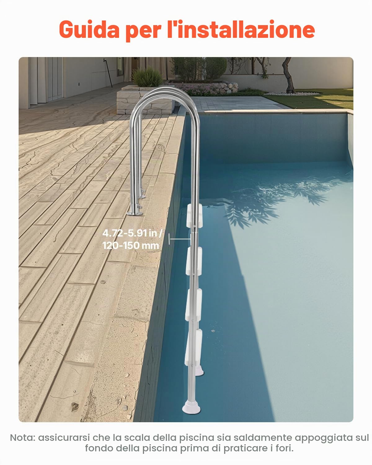 VEVOR Scaletta per Piscina 4 Gradini con Corrimano Doppio, Gradini Antiscivolo Resistenti, Scaletta Sicurezza per Piscina in Acciaio Inox, Capacità di Carico 120 kg per Piscine Interrate da 137 cm