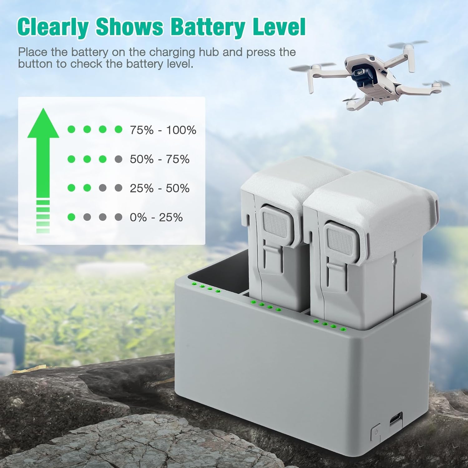 XITAIAN Centre de charge bidirectionnel pour DJI Mini 4 Pro, Mini 3/3 Pro Drone, Chargeur Hub 3 Batteries