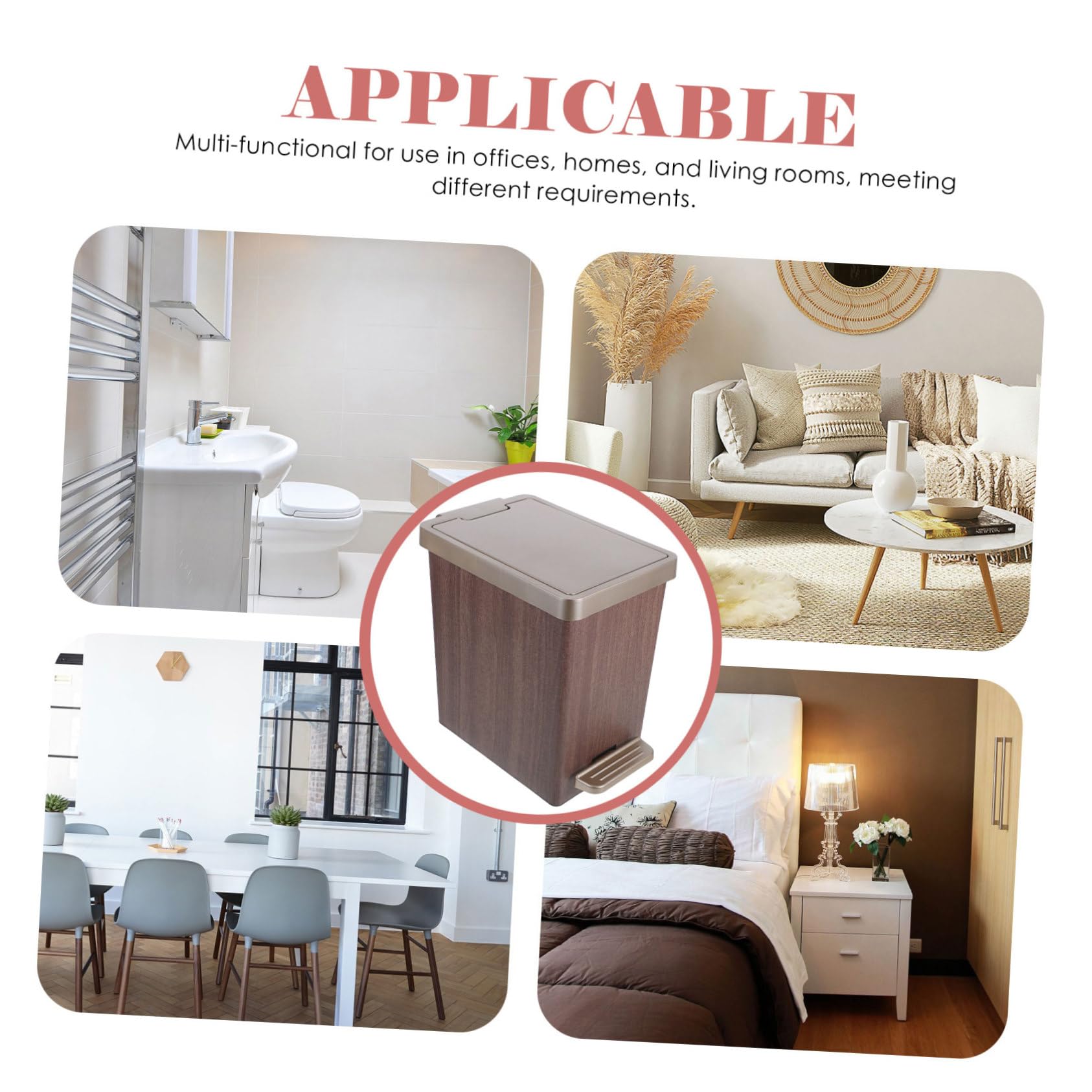Bote de Basura de Plástico Rectangular para Baño y Dormitorio Elegante | Tapa, Diseño Sofisticado, Compacto y Discreto, Fiable, Resistente Deformación, Práctico y Duradero