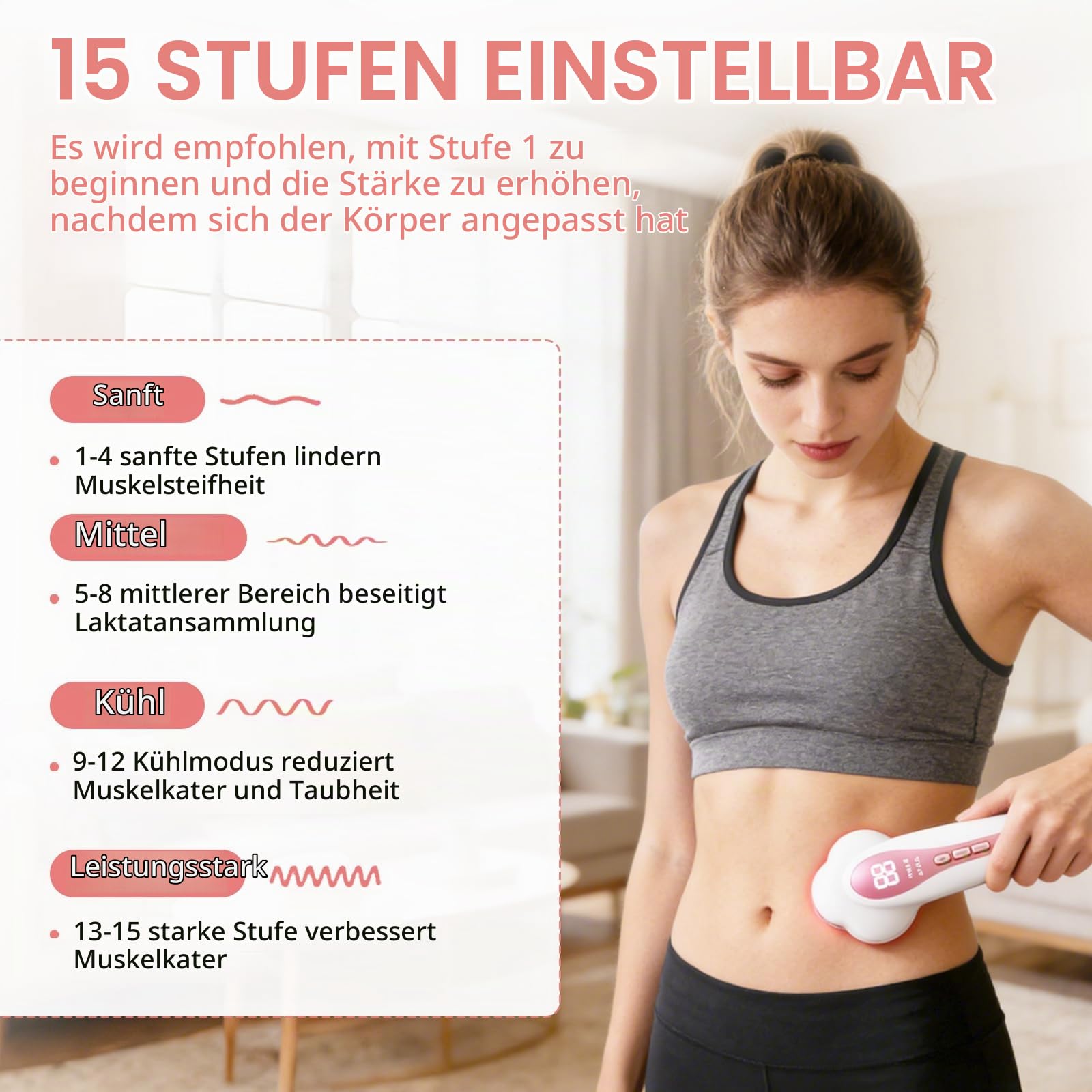 Cellulite Massagegerät, Lymphdrainage Gerät mit Heizfunktion, Lipödem Handmassagegerät mit 3 Arbeitsmodi 15 Einstellbare, für Arme, Beine, Bauch, Po Gegen Orangenhaut und Lipödem